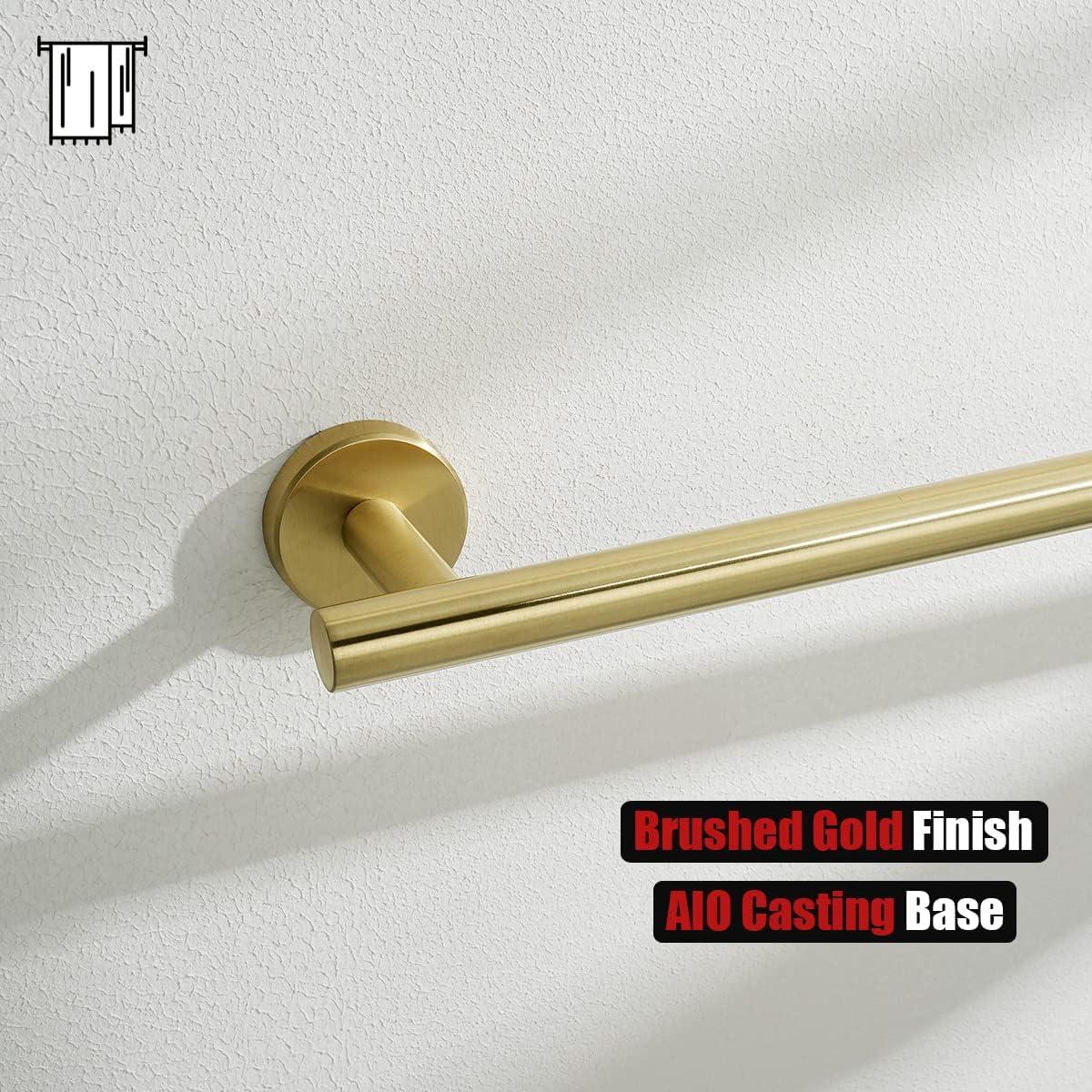 JQK Double Towel Bar 27 Inch, Brass Gold Useable Length 24 Inch 304 Stainless Steel Thicken 0.8mm Bath Towel Rack for Bathroom, Towel Holder Wall Mount, TB100L24-BG