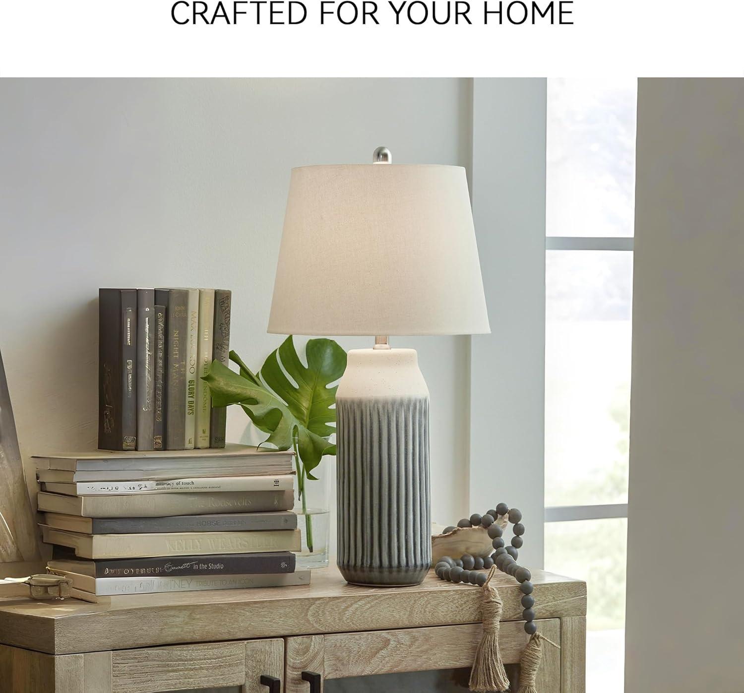 Signature Design by Ashley Afener Contemporary 25.75" Ceramic Table Lamp, Set of 2, Blue & Beige