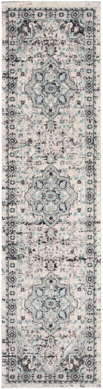 SAFAVIEH Madison Kezia Floral Bordered Area Rug, Light Grey/Blue, 5'3" x 7'6"