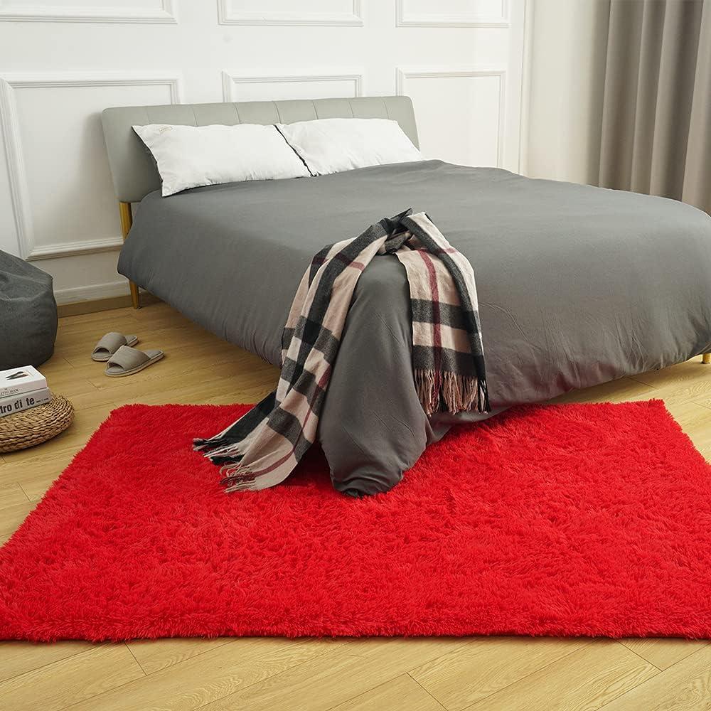 Softlife Super Soft Rug For Living Room Fluffy Rugs For Dorm Room Cute Plush carpet For Bedroom,8' x 10',Red