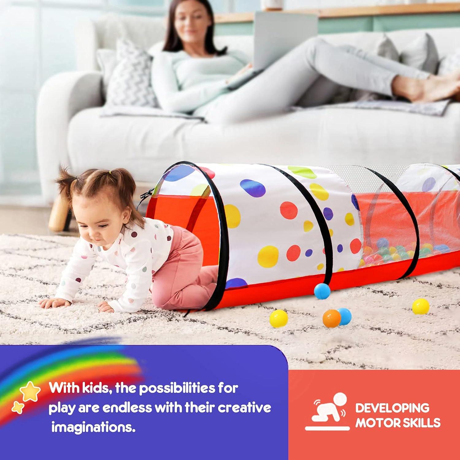 Colorful 6-Foot Pop-Up Kids Play Tunnel with Mesh Sides