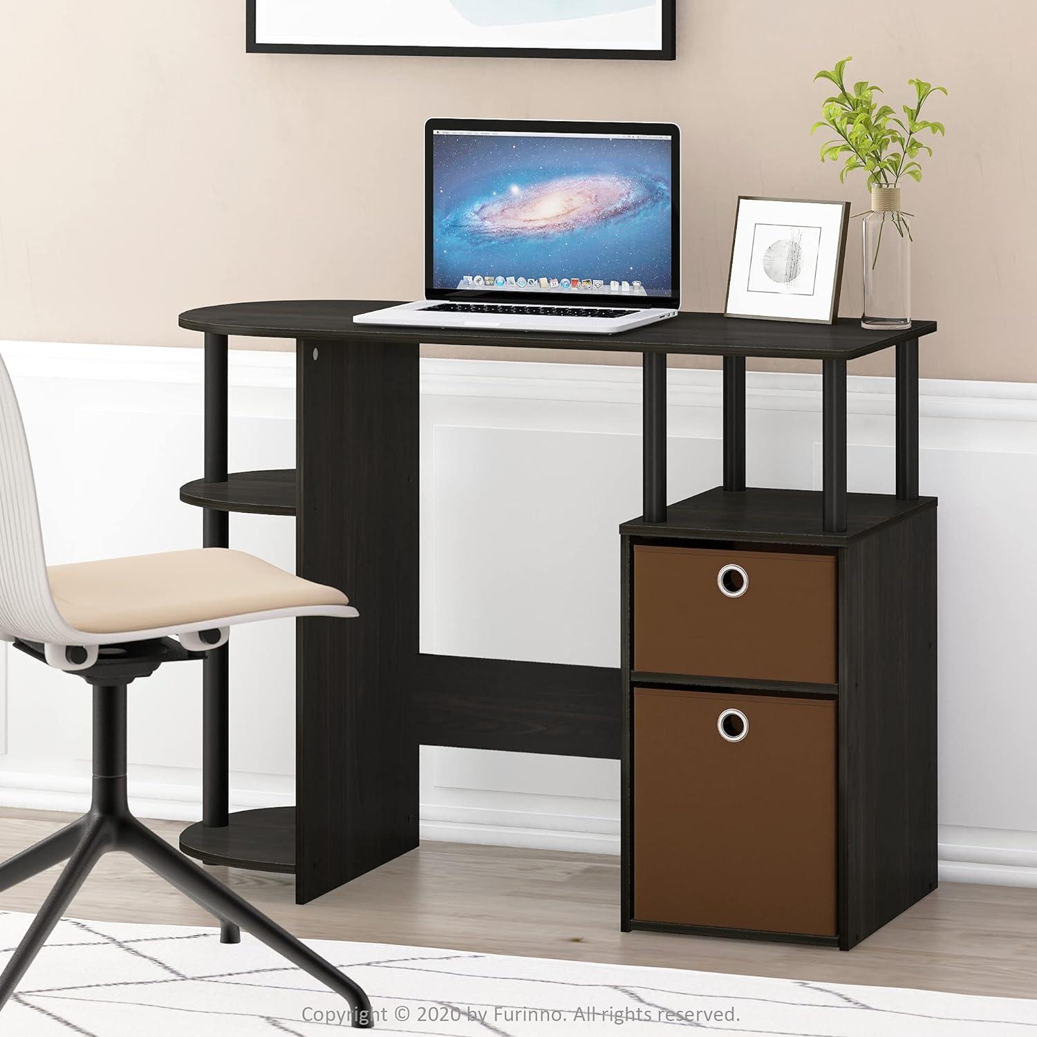 Espresso Composite Wood Study Desk with Drawer and Shelves