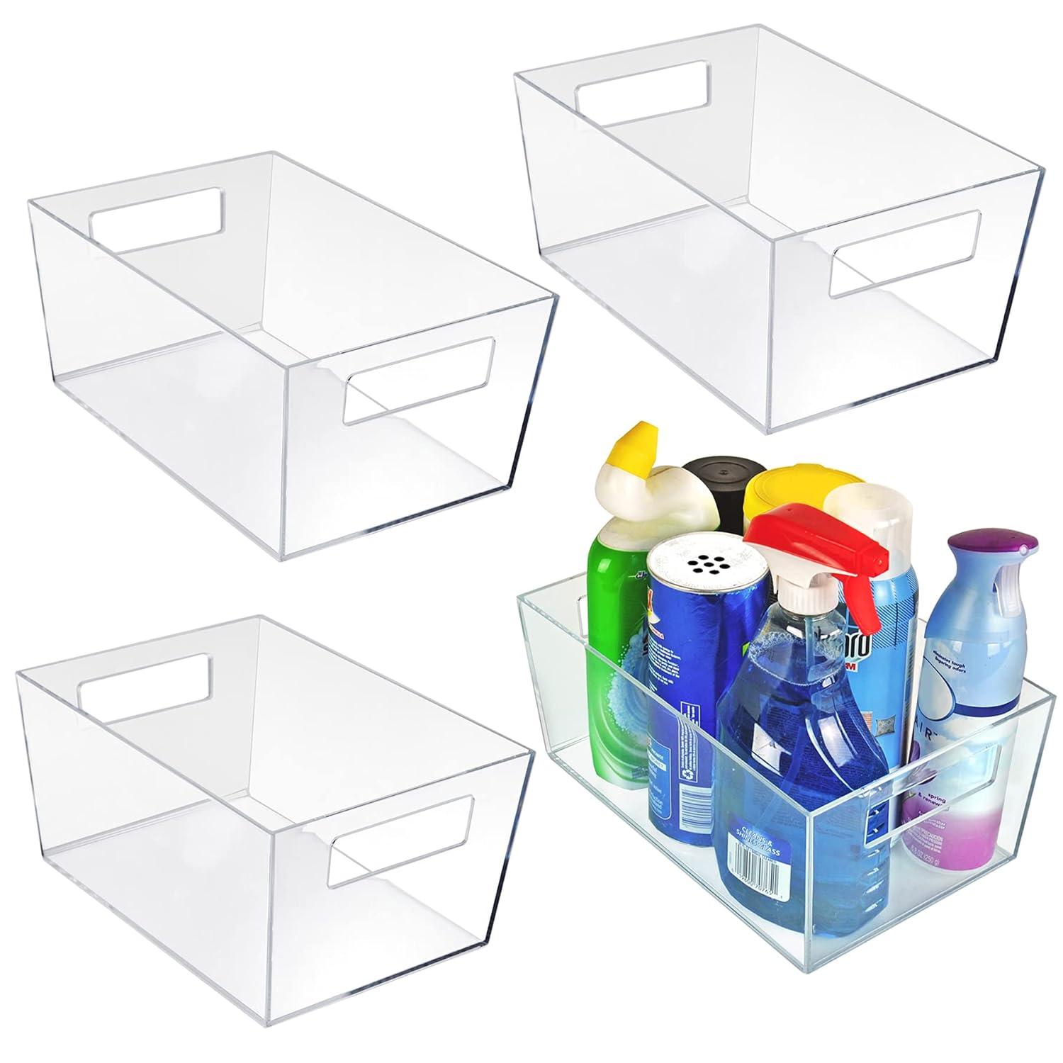 Azar Displays X-Large Organizer Storage Tote Bin with Handle 13"W x 9.5"D x 6.5"H, 4-Pack (Set of 4)
