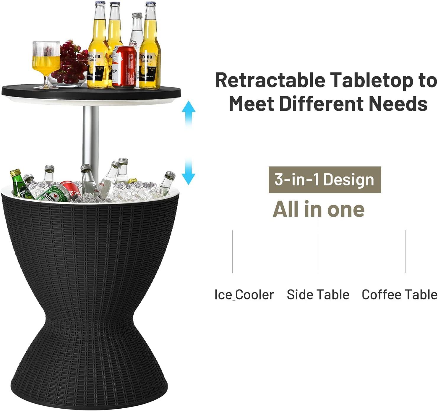 Costway 8 Gallon 3 in 1 Patio Rattan Cooler Bar Table Adjust Ice Bucket Black
