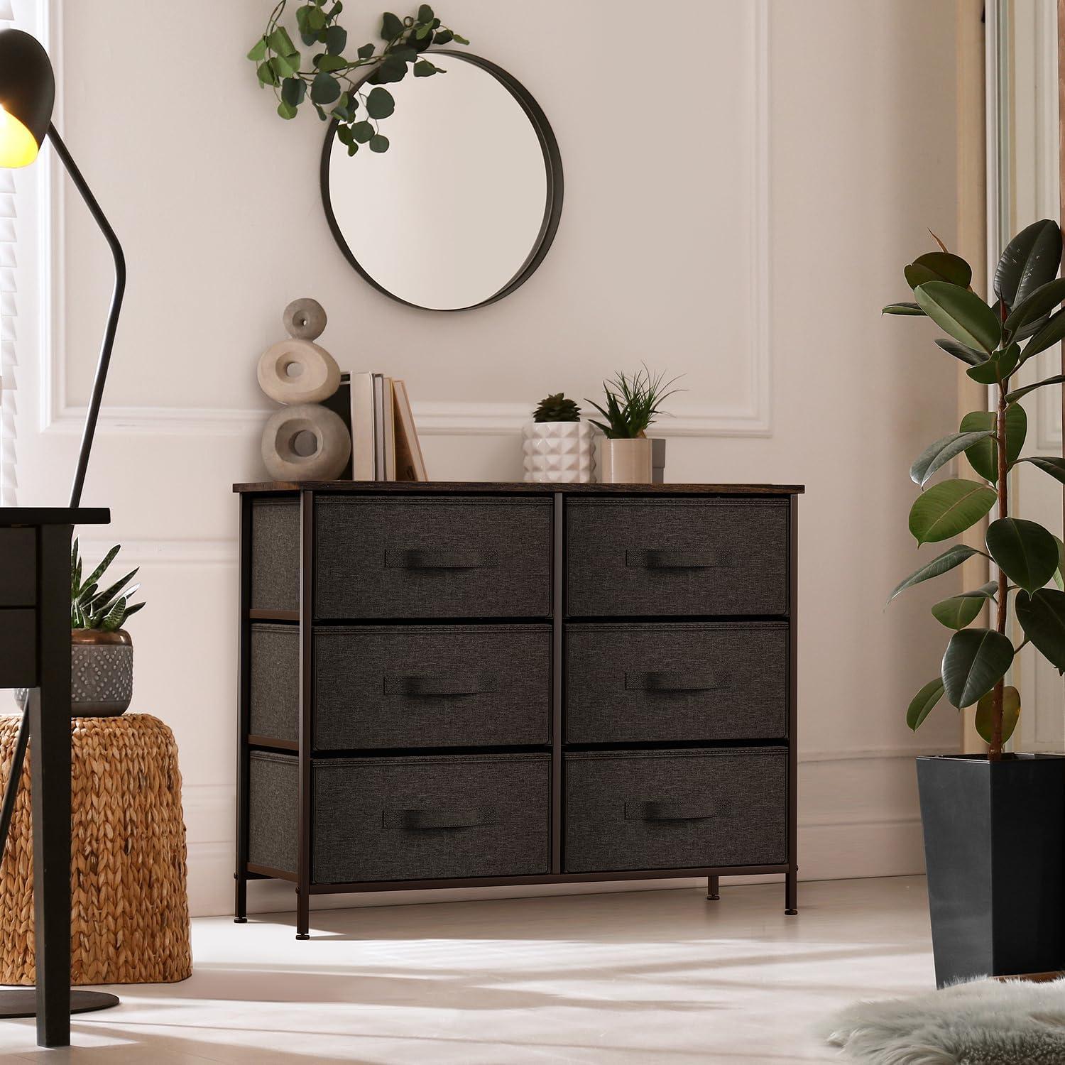 Sorbus Dresser with 6 Drawers - Chest Organizer Unit with Steel Frame Wood Top & Handle Easy Pull Fabric Bins for Clothes - Storage Furniture for Bedroom, Hallway, Living Room, Nursery & Closet