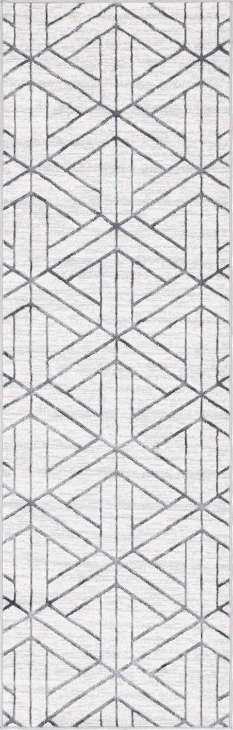 White and Gray Synthetic Trellis Runner Rug, 3' x 10'