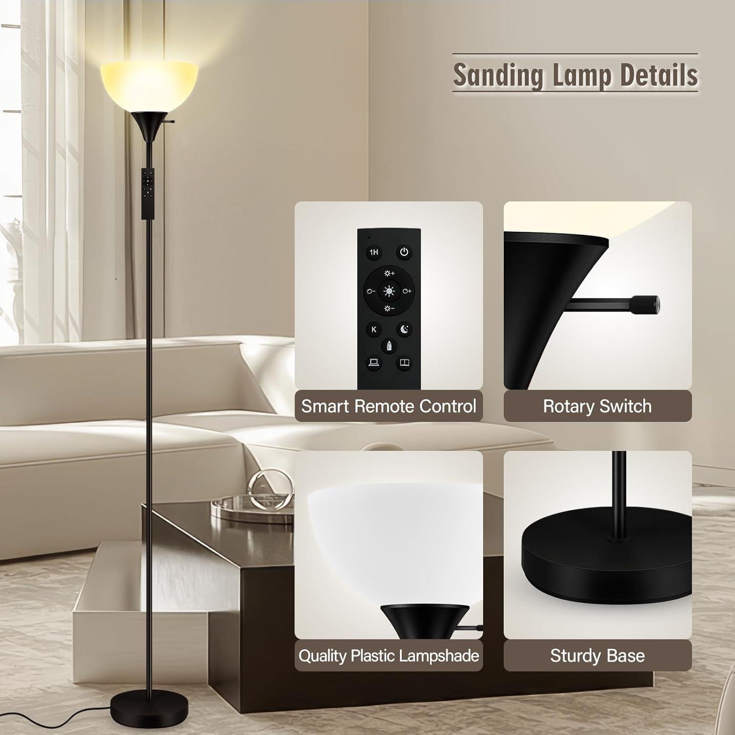 Black Adjustable LED Floor Lamp with Resin Shade