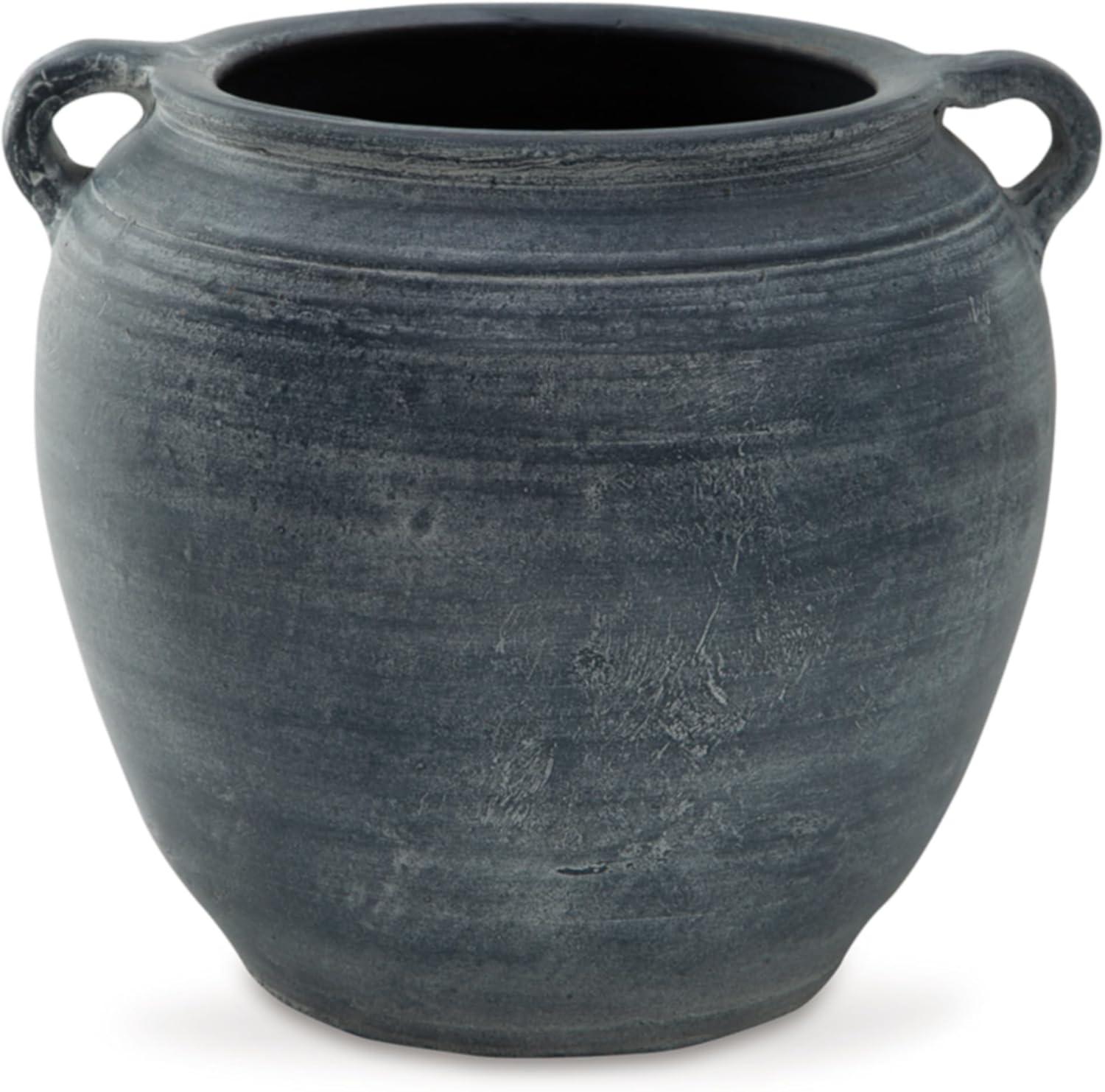 Distressed Blue Ceramic Table Vase with Wide Mouth