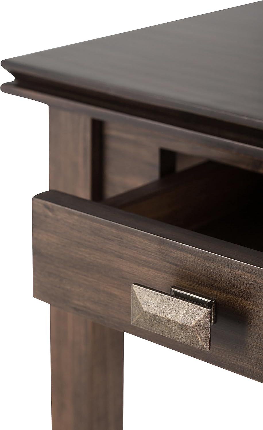 Natural Aged Brown Solid Wood End Table with Storage