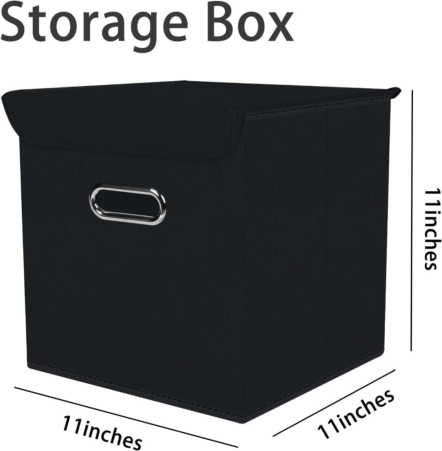 Fabric Storage Cube Bins with Lids Closet Organizers collapsible storage bins basket with Handles for Home,Storage Boxes for Organizing,3 Pack,(black)