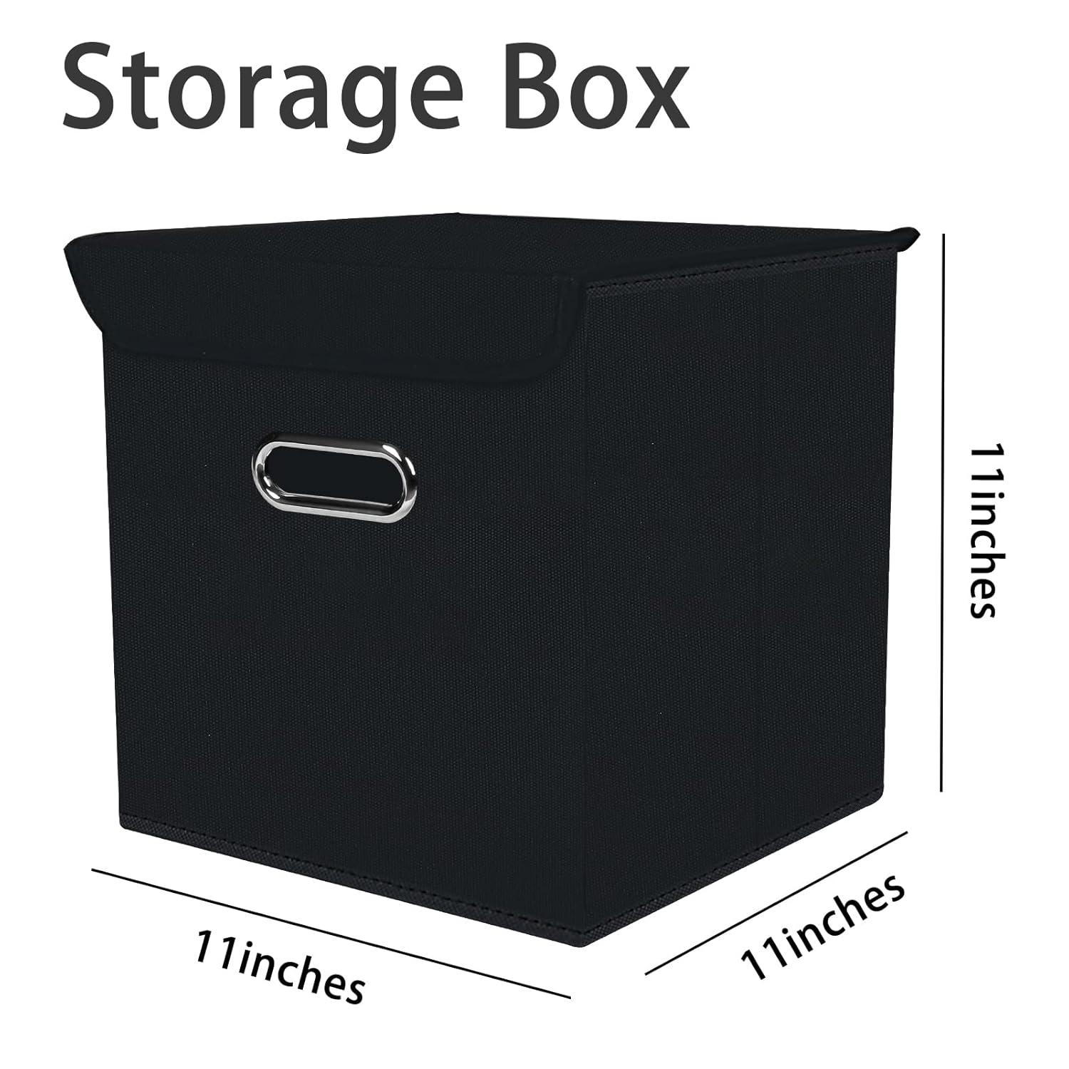 Fabric Storage Cube Bins with Lids Closet Organizers collapsible storage bins basket with Handles for Home,Storage Boxes for Organizing,3 Pack,(black)