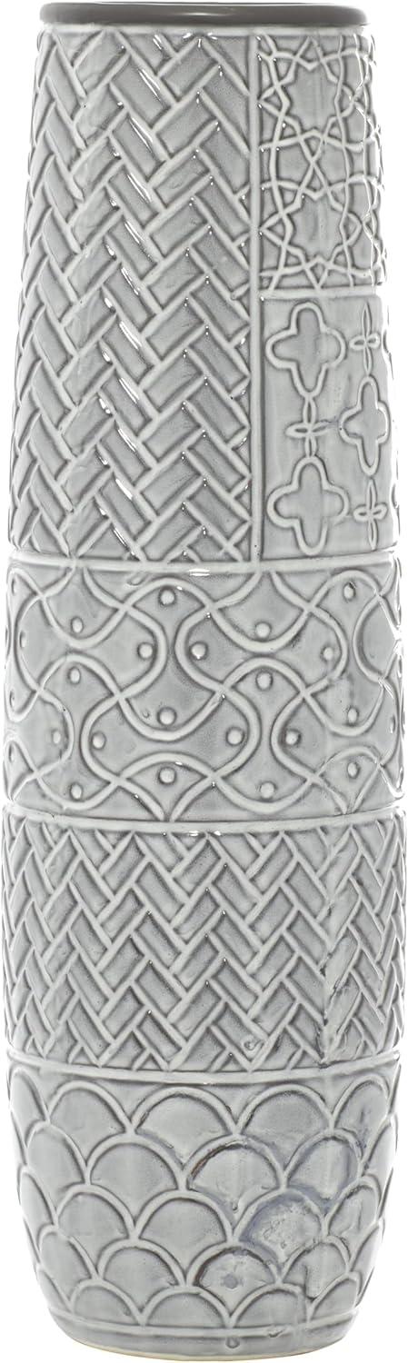 Bungalow Rose Ceramic Slim Engraved Patterned Decorative Gray Vase