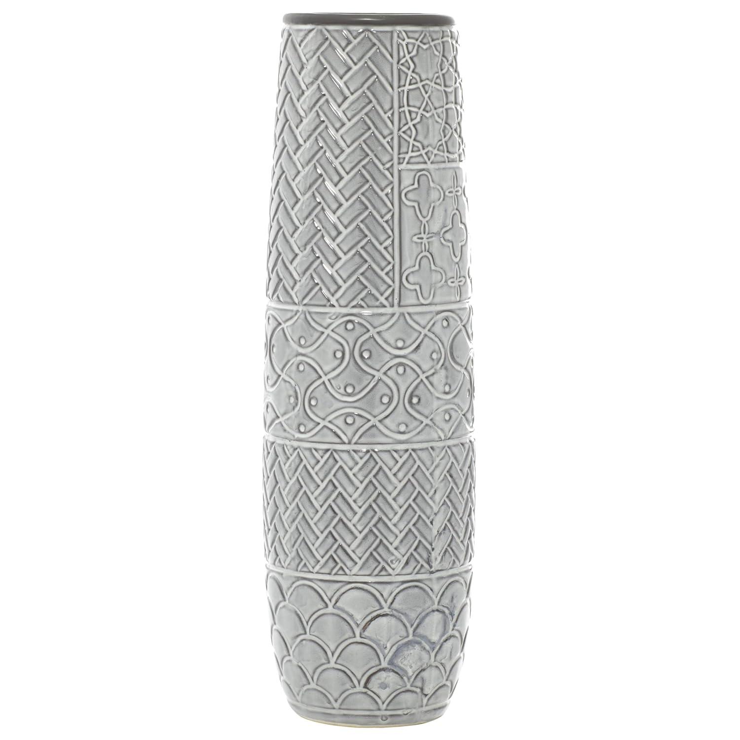 Bungalow Rose Ceramic Slim Engraved Patterned Decorative Gray Vase