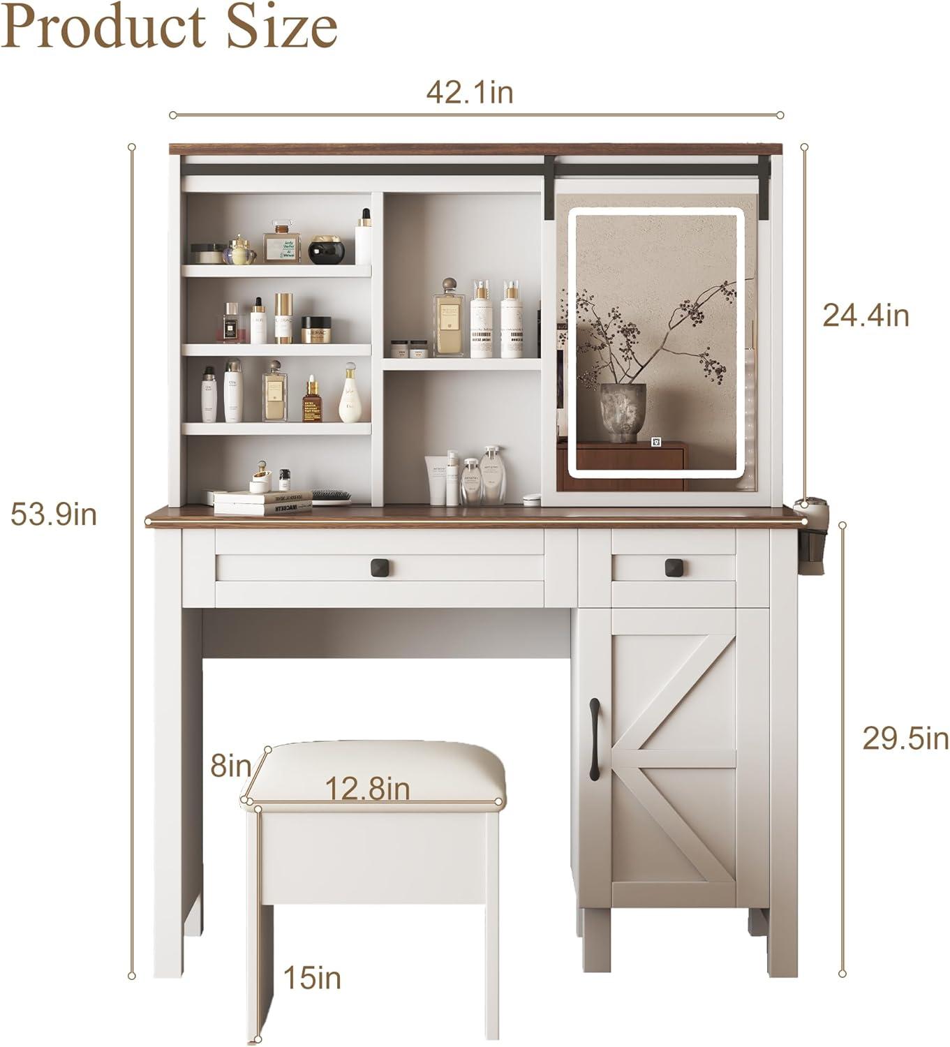 MONTARY Makeup Vanity Desk with Mirror and Lights, Dressing Table , White Vanity Table Set with 6 Drawers & Shelves & 4 Cabinets, 3 LED Lighting Modes Brightness Adjustable