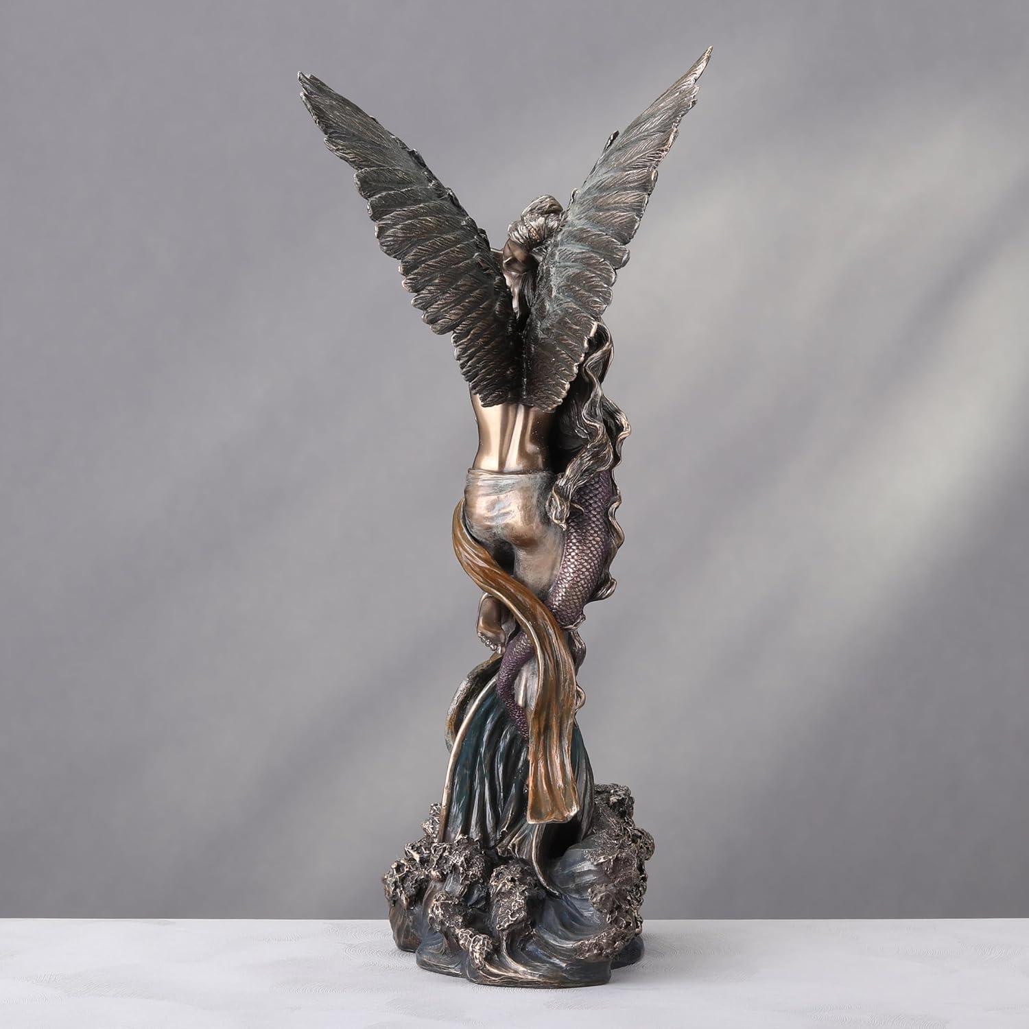 Bronze Angel and Mermaid Embrace Statue