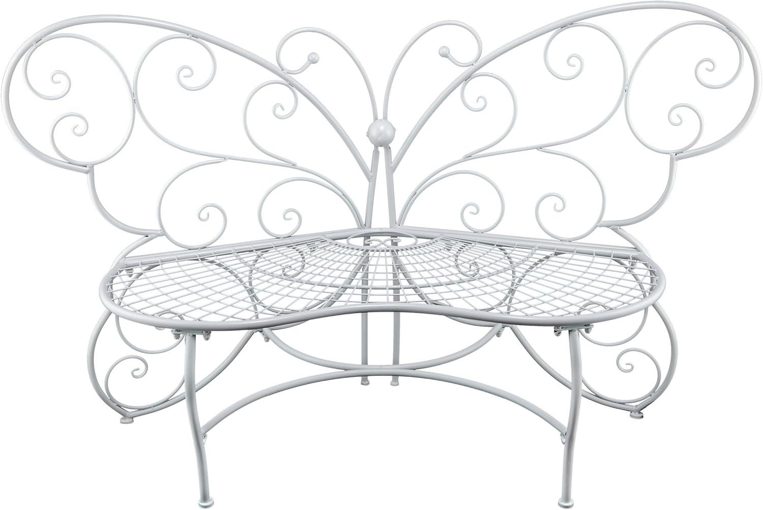38" x 62" Metal Butterfly Outdoor Bench White - Alpine Corporation: Weather-Resistant, Garden Seating
