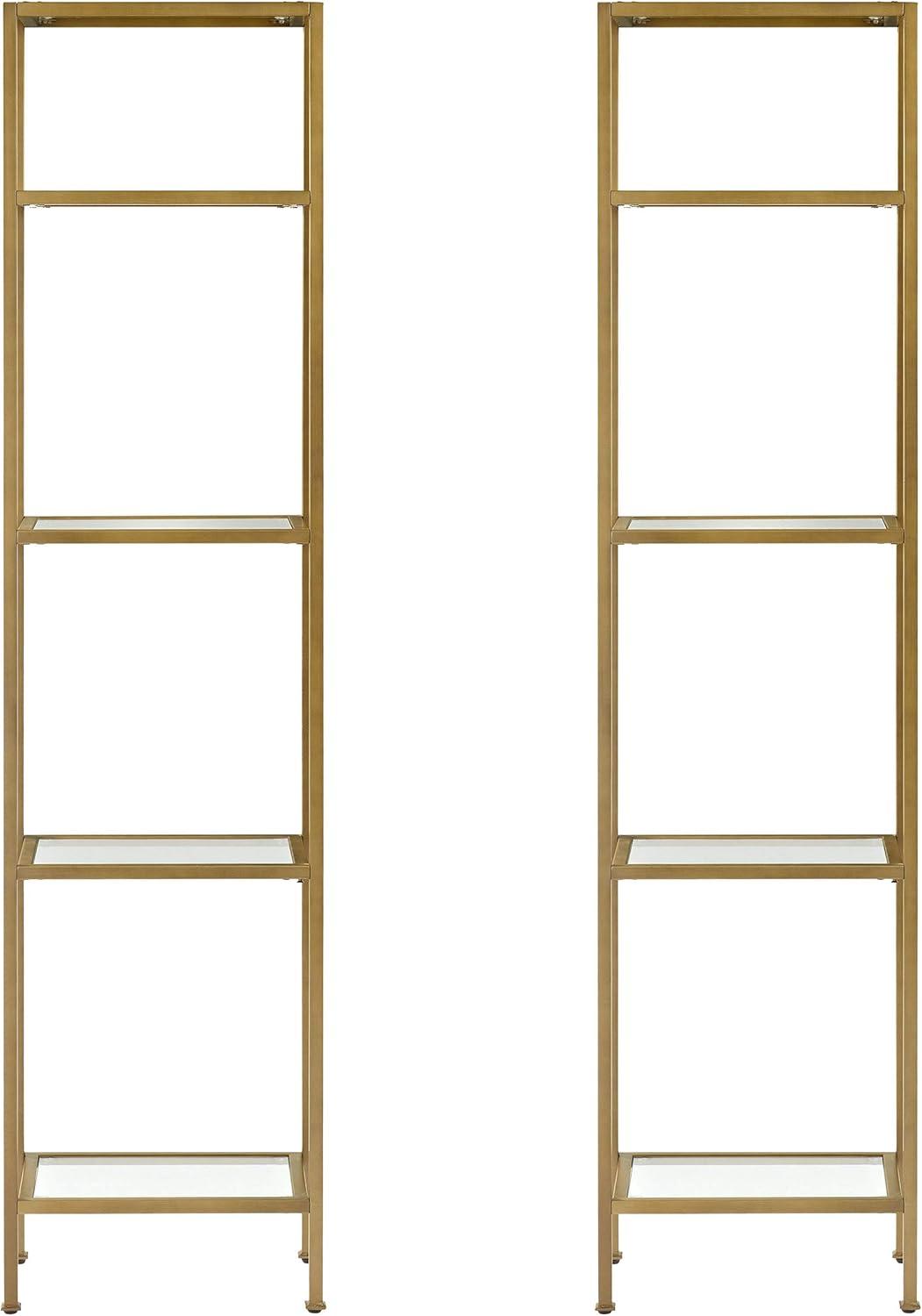 73" 2pc Aimee Narrow Etagere Set Gold - Crosley: Tempered Glass Shelves, Steel Frame, 4-Tier Storage