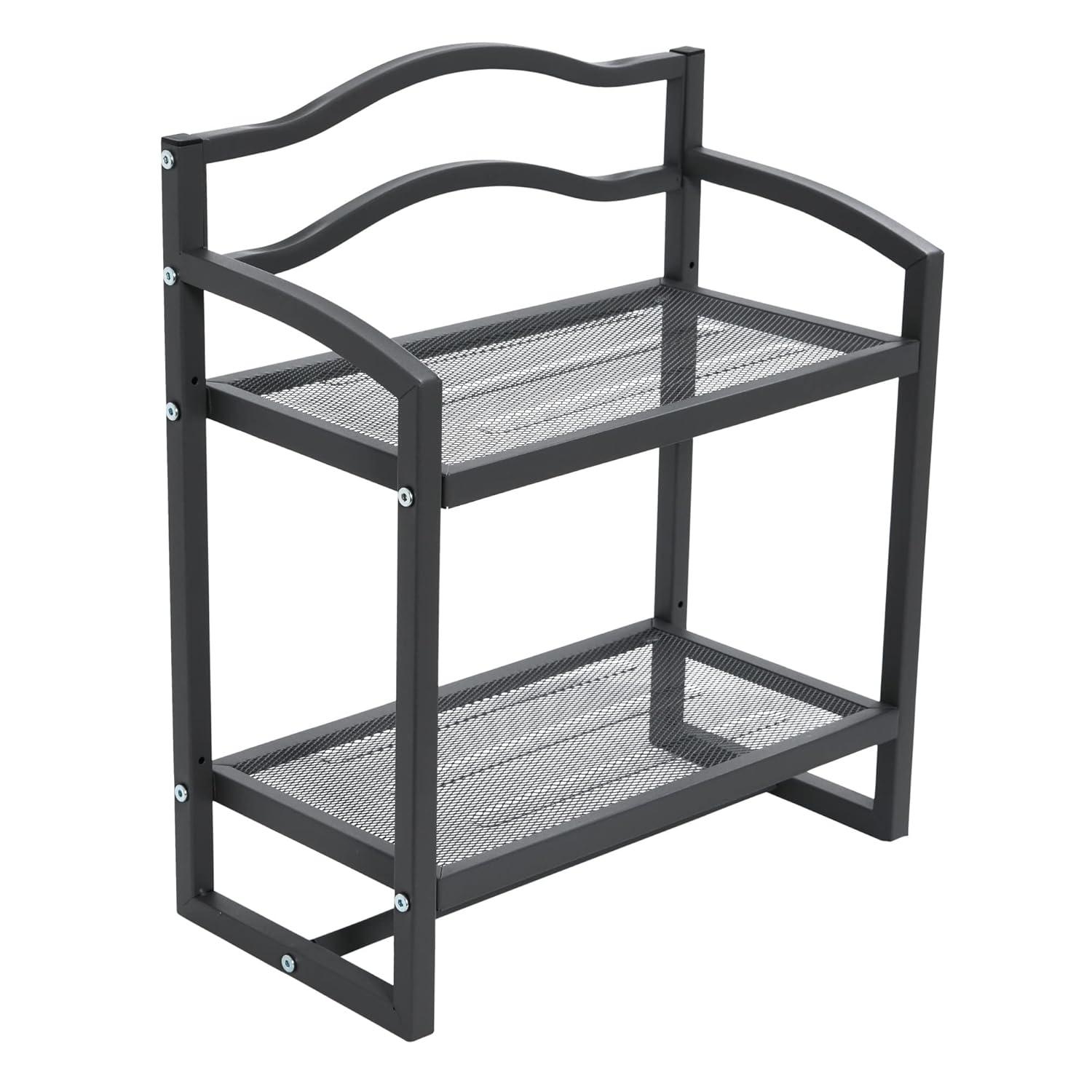 Household Essentials 2 Tier Metal Wall Mount Bathroom Storage Rack Gray: Wall Storage Basket & Bathroom Containers