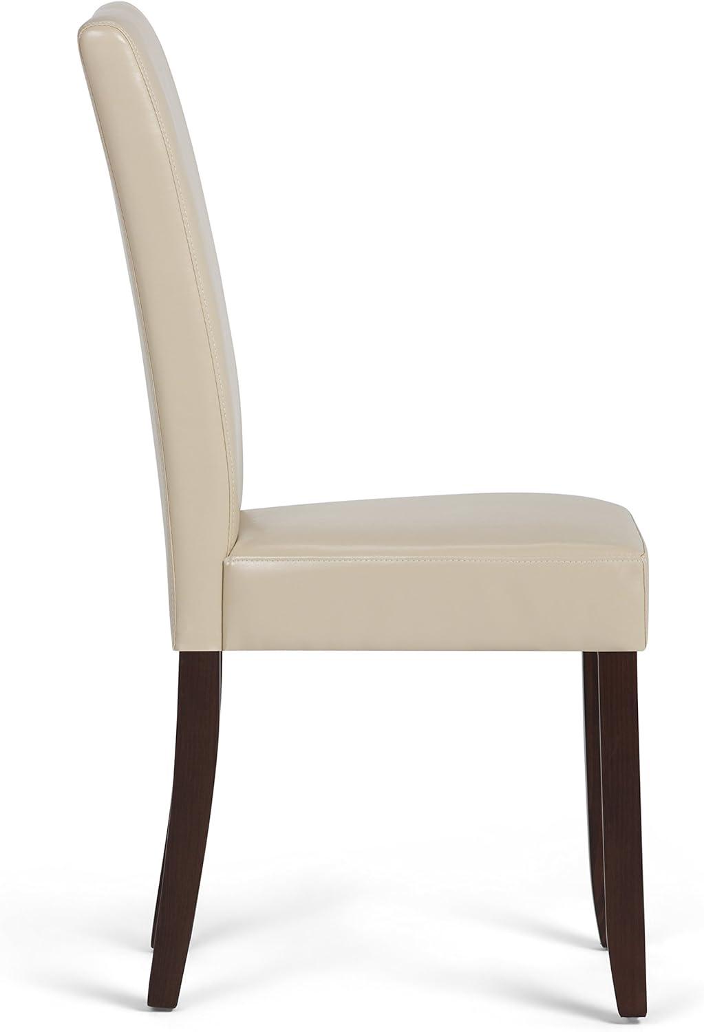 Simpli Home Acadian Transitional Parson Dining Chair (Set of 2) in Satin Cream Faux Leather