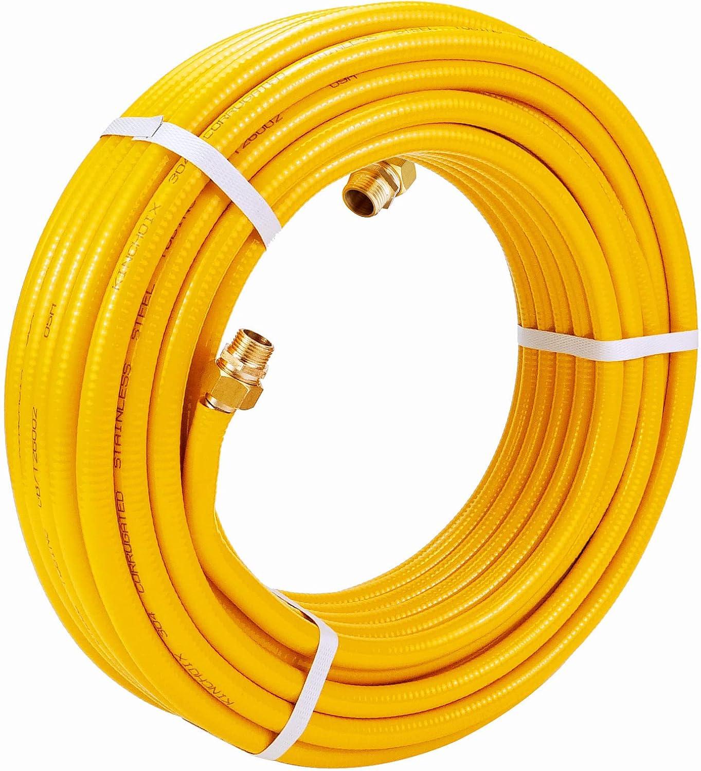CSST Corrugated Stainless Steel Tubing 37 Ft 1/2" Flexible Natural Gas Line Pipe Propane Conversion Kit Grill Hose with Male Adapter Fittings