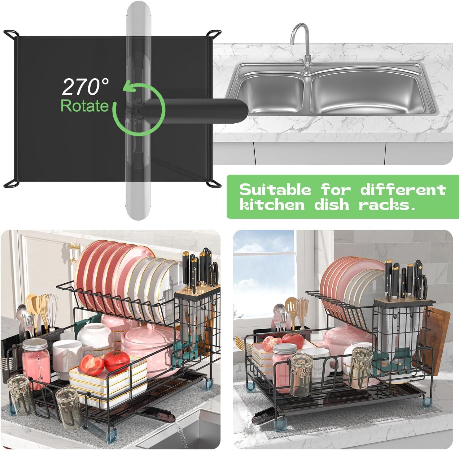 Large Capacity 2-Tier Stainless Steel Dish Drying Rack With Rustproof Finish