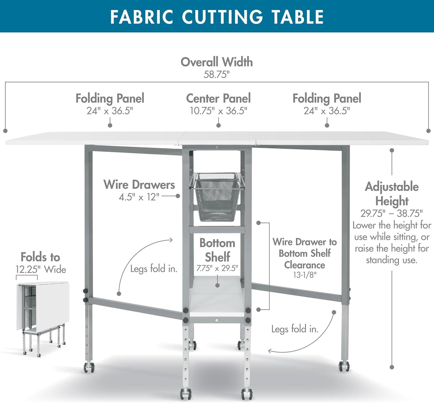 Sew Ready 58.75'' x 36.5'' Foldable Sewing Table with Sewing Machine Platform and Wheels