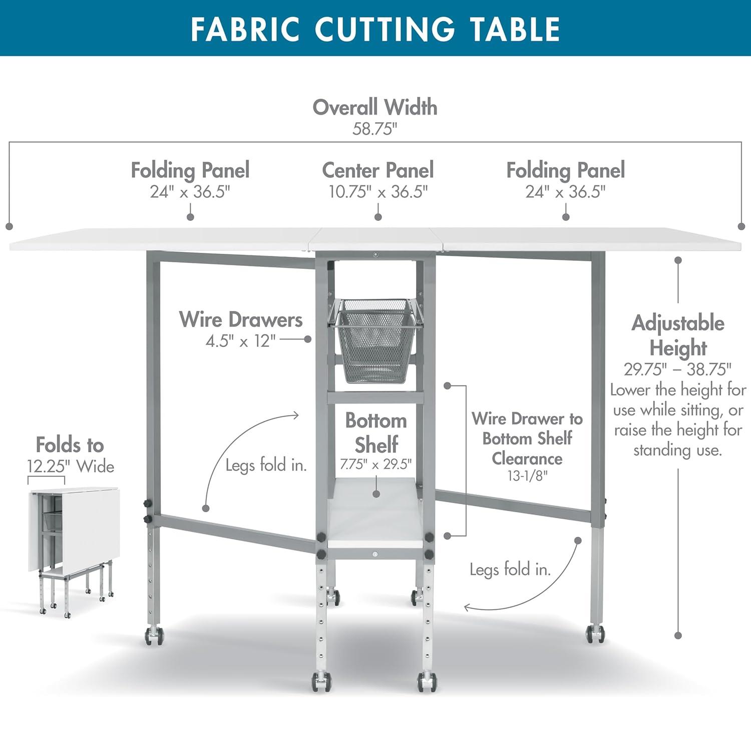 Sew Ready 58.75'' x 36.5'' Foldable Sewing Table with Sewing Machine Platform and Wheels