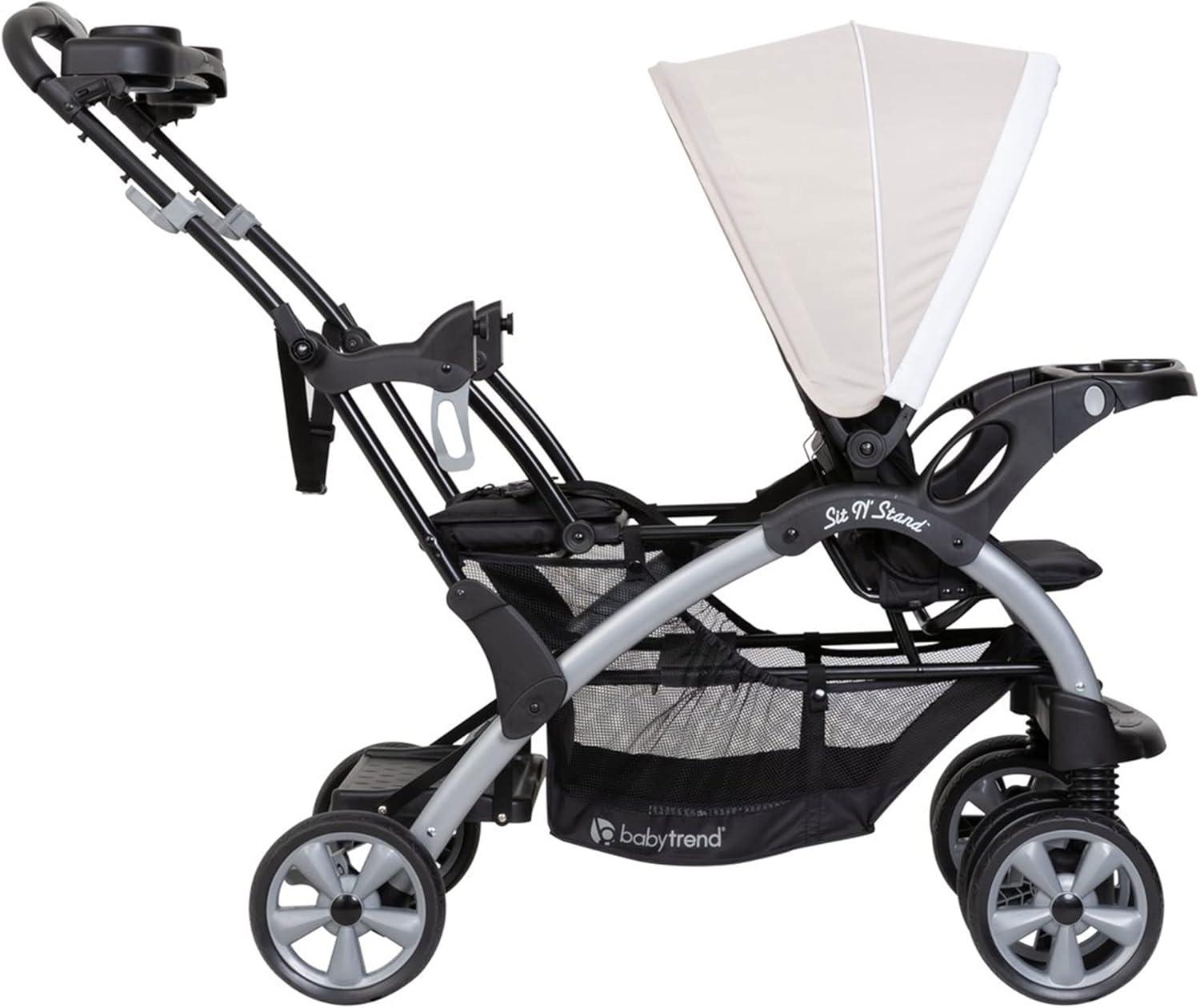 Baby Trend Double Infant and Toddler Stroller w/ Harness and Basket, Sit N' Stand, Khaki