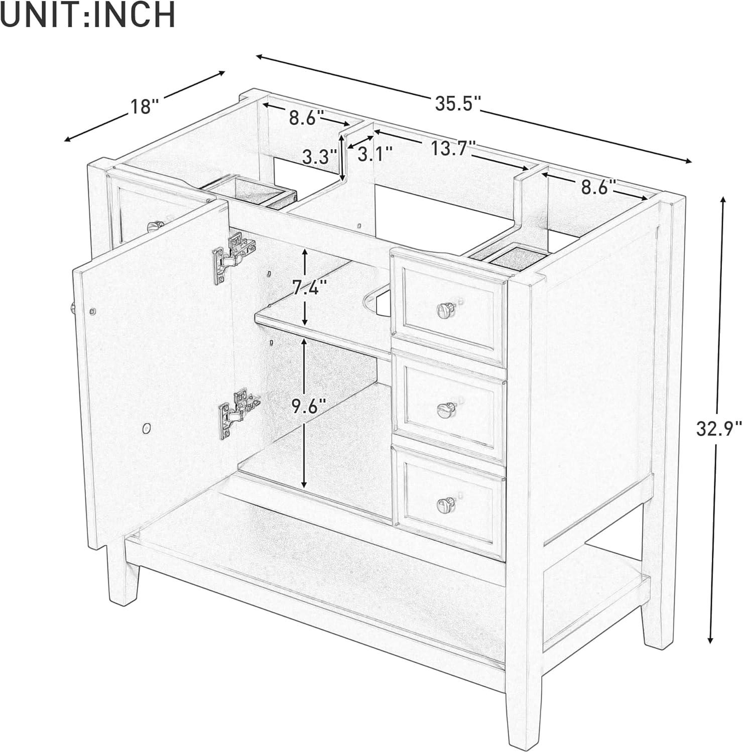 Green 36" Freestanding Bathroom Vanity with Drawers and Cabinet