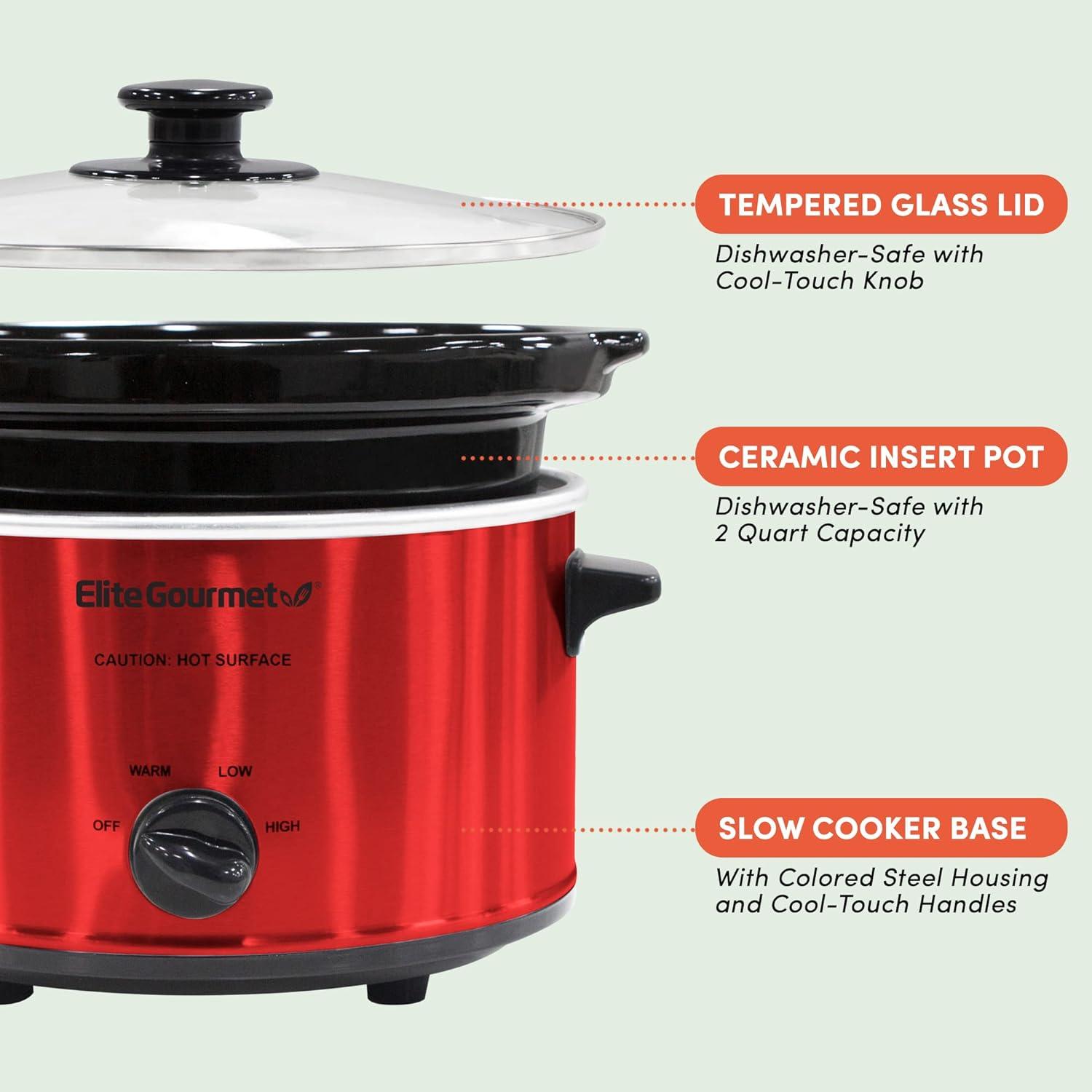 Metallic Red 2-Quart Stainless Steel Slow Cooker