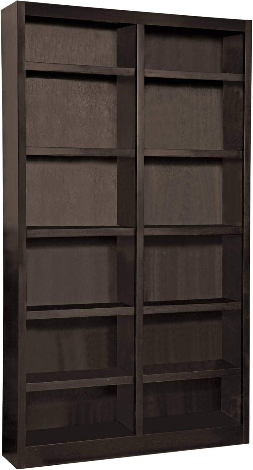 Double Wide Bookcase, Espresso Finish 12 Shelves