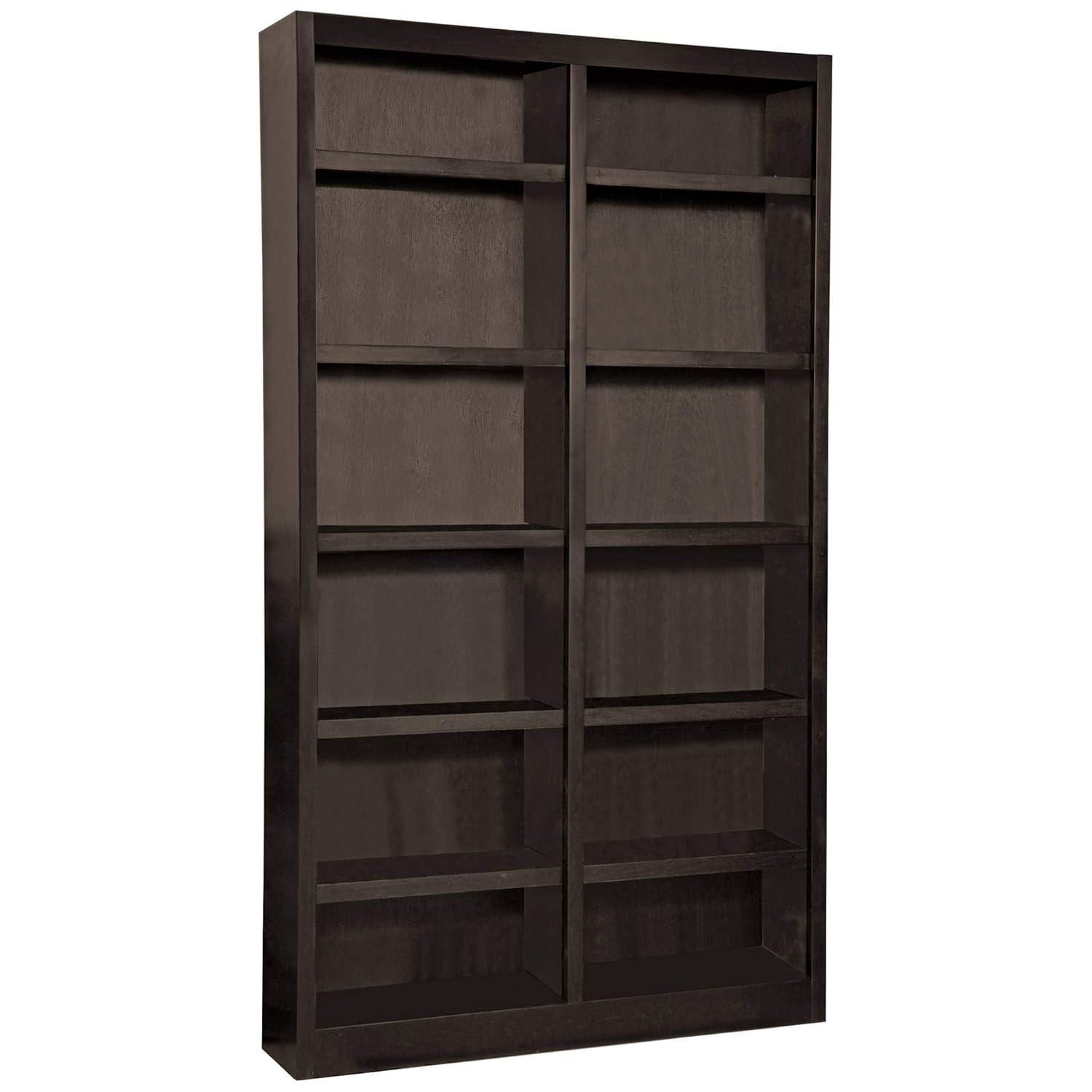 Double Wide Bookcase, Espresso Finish 12 Shelves