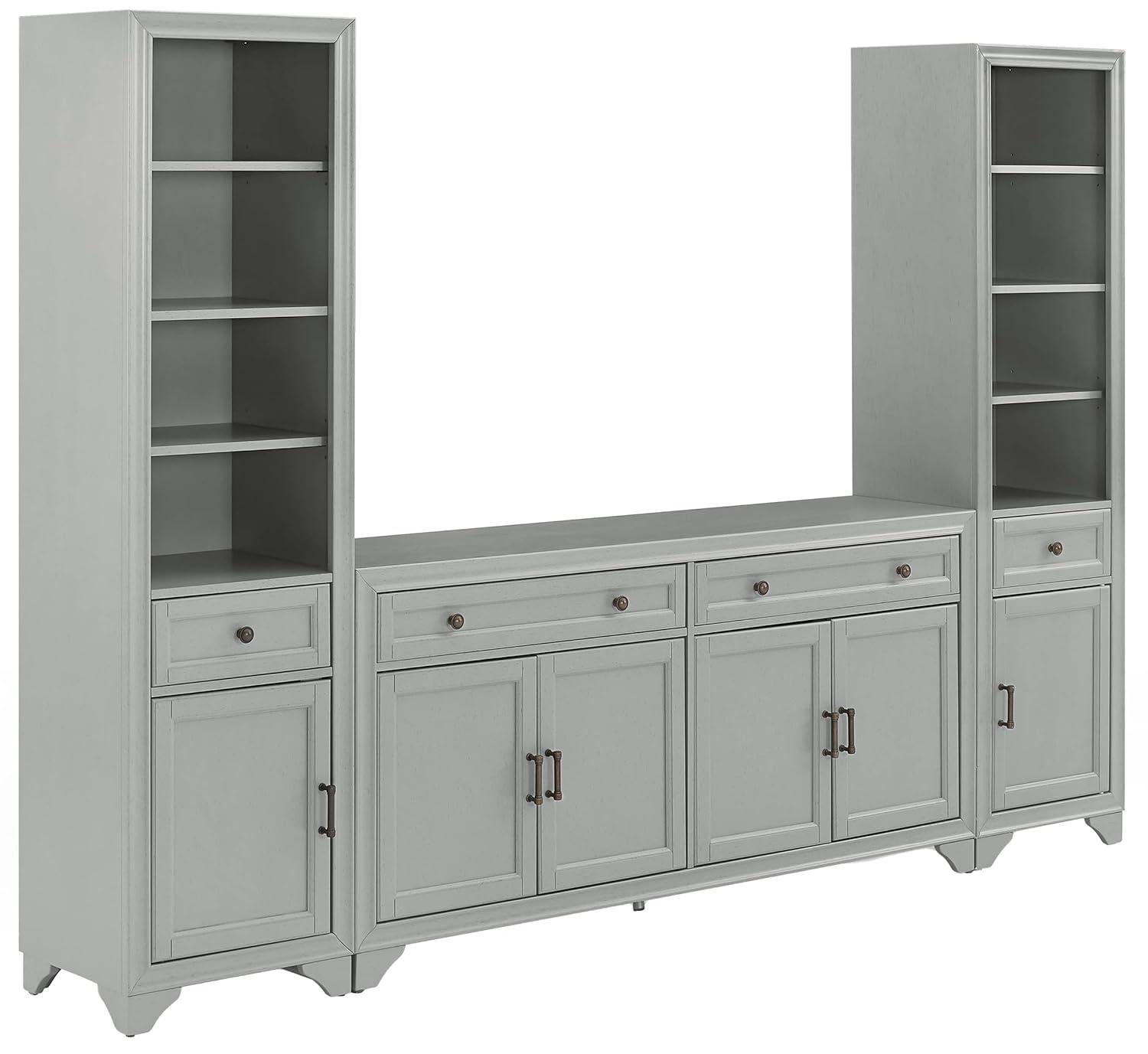 3pc Tara Sideboard and Bookcase Set Distressed Gray - Crosley