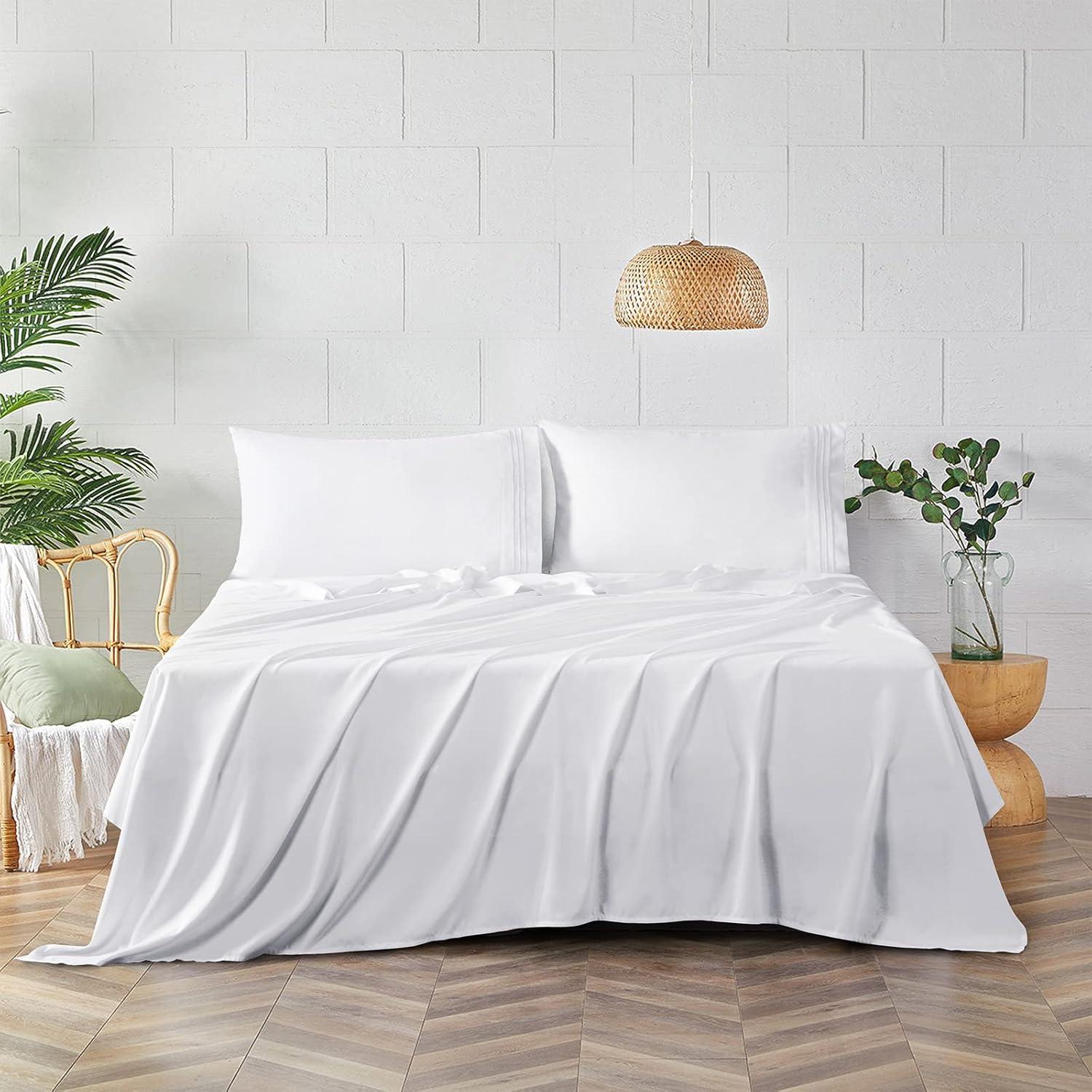 King White Embroidered Microfiber 4-Piece Bedding Set