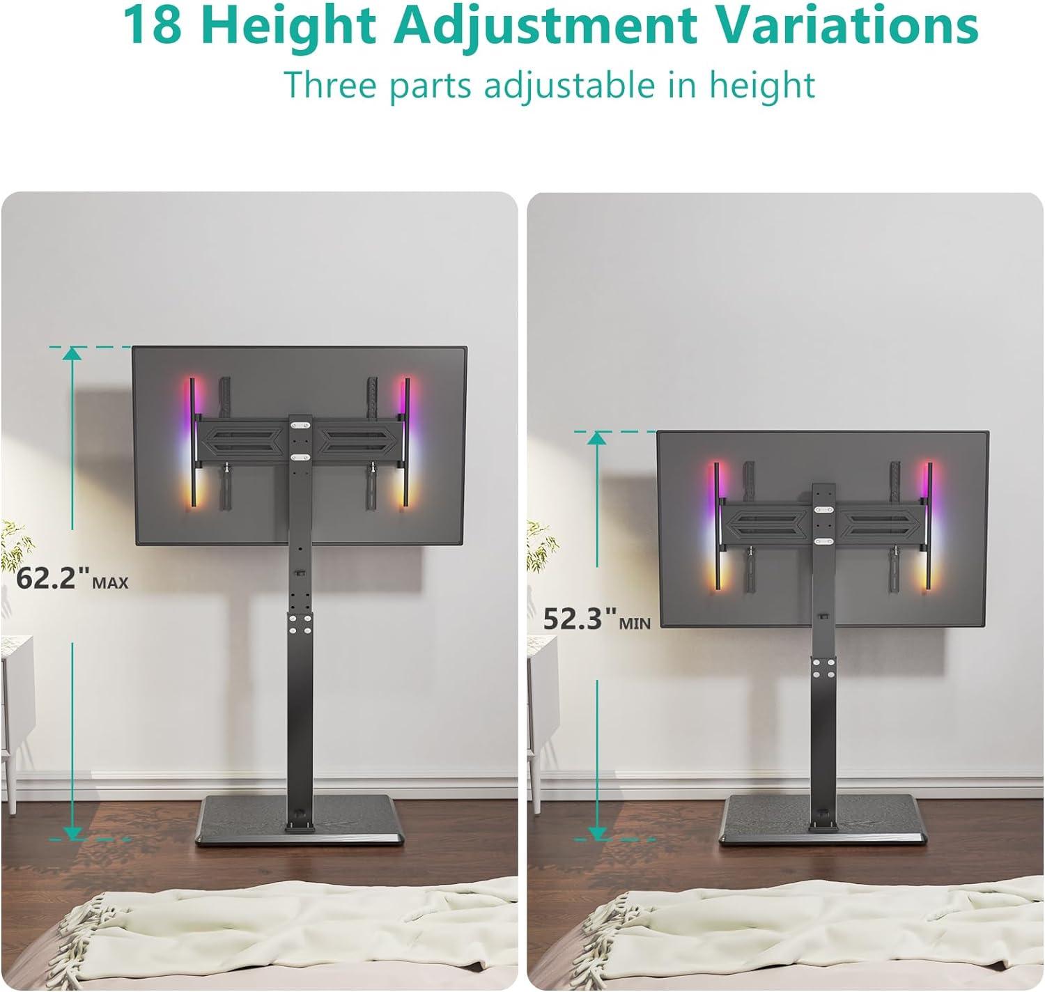 Black Swivel Floor TV Stand with LED Lights for 32-75 Inch Screens