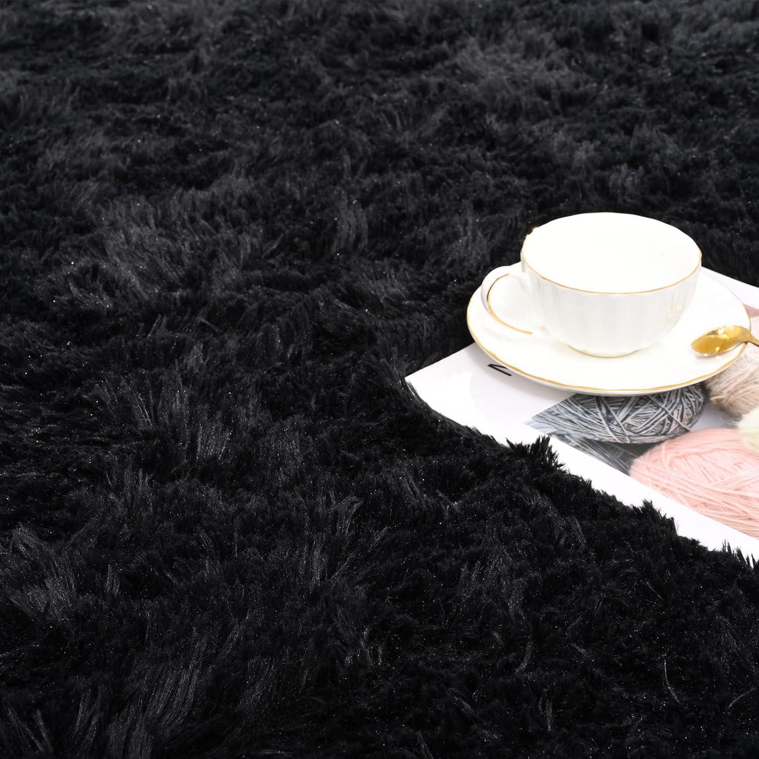 Black 4' x 6' Shaggy Velvet Non-Slip Area Rug