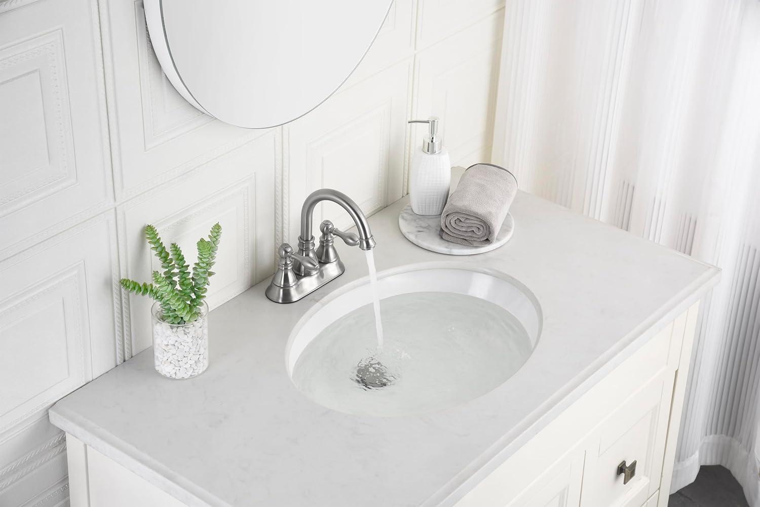 Two Handles Brushed Nickel Bathroom Faucet 3 Hole Sink Faucet with Overflow Pop up Drain, 360° Swivel Spout 4 Inch Centerset Lavatory Faucet Without Water Supply Lines,F-4501-BN