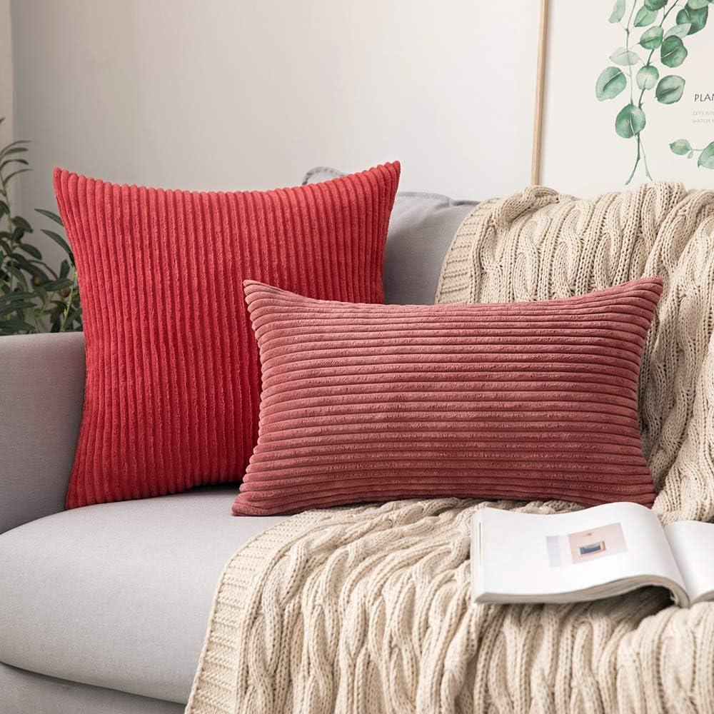 Red Corduroy 18x18 Euro Square Pillow Covers Set