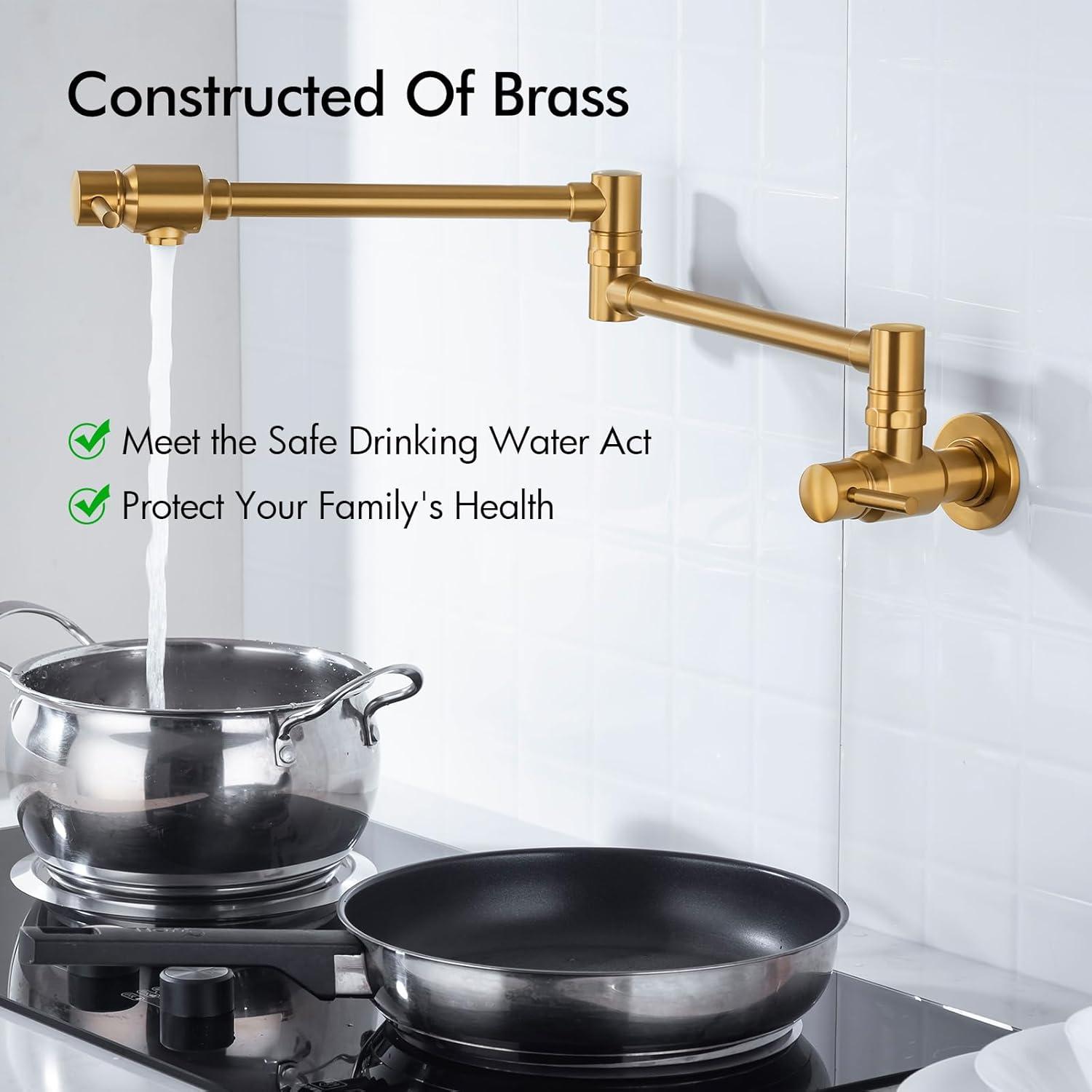 Kitchen Pot Filler Faucet Wall Mount,Brass Folding Stretchable with Swing Arm Single Hole Two Handles