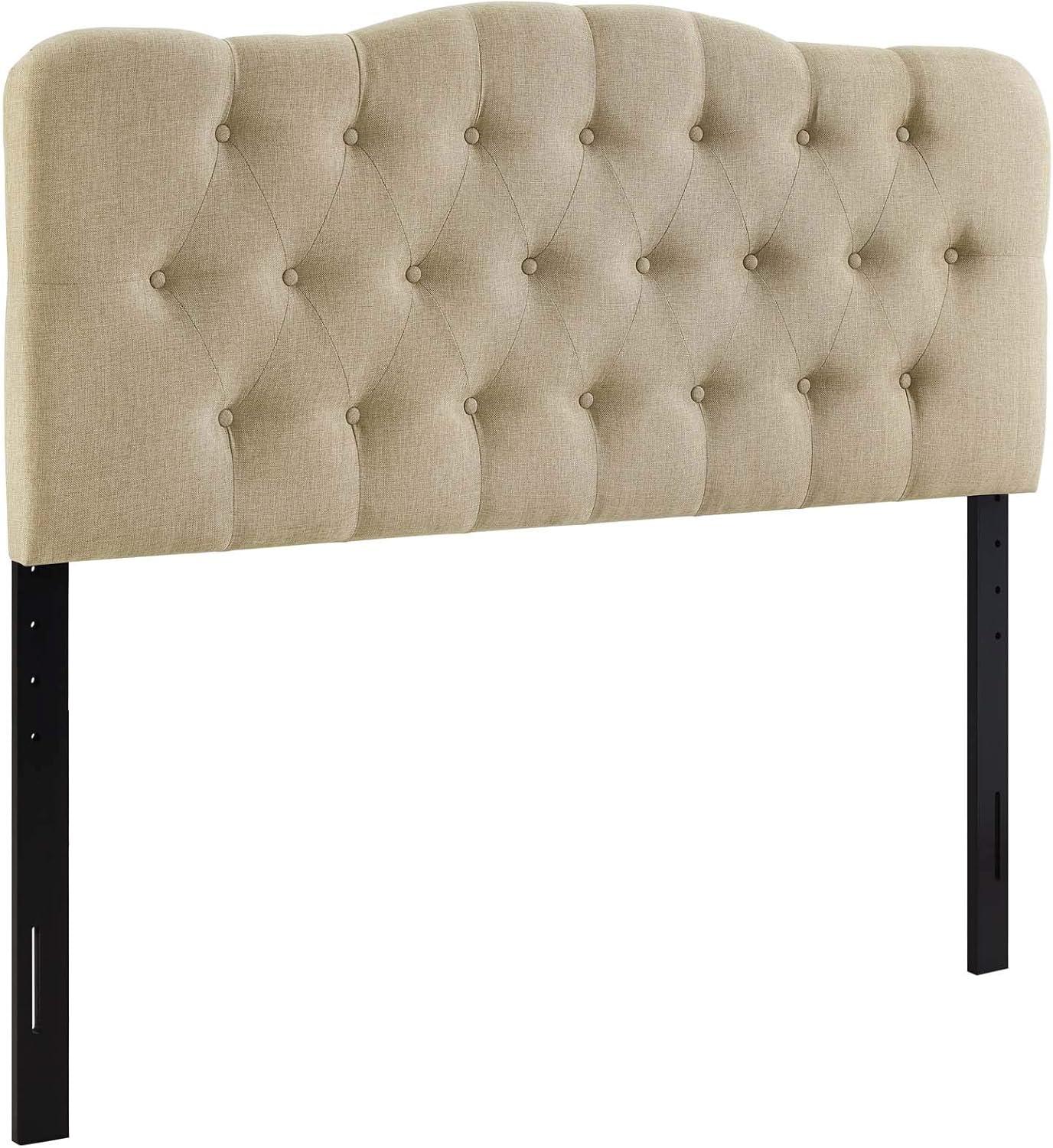 Beige Tufted Upholstered Queen Fabric Headboard