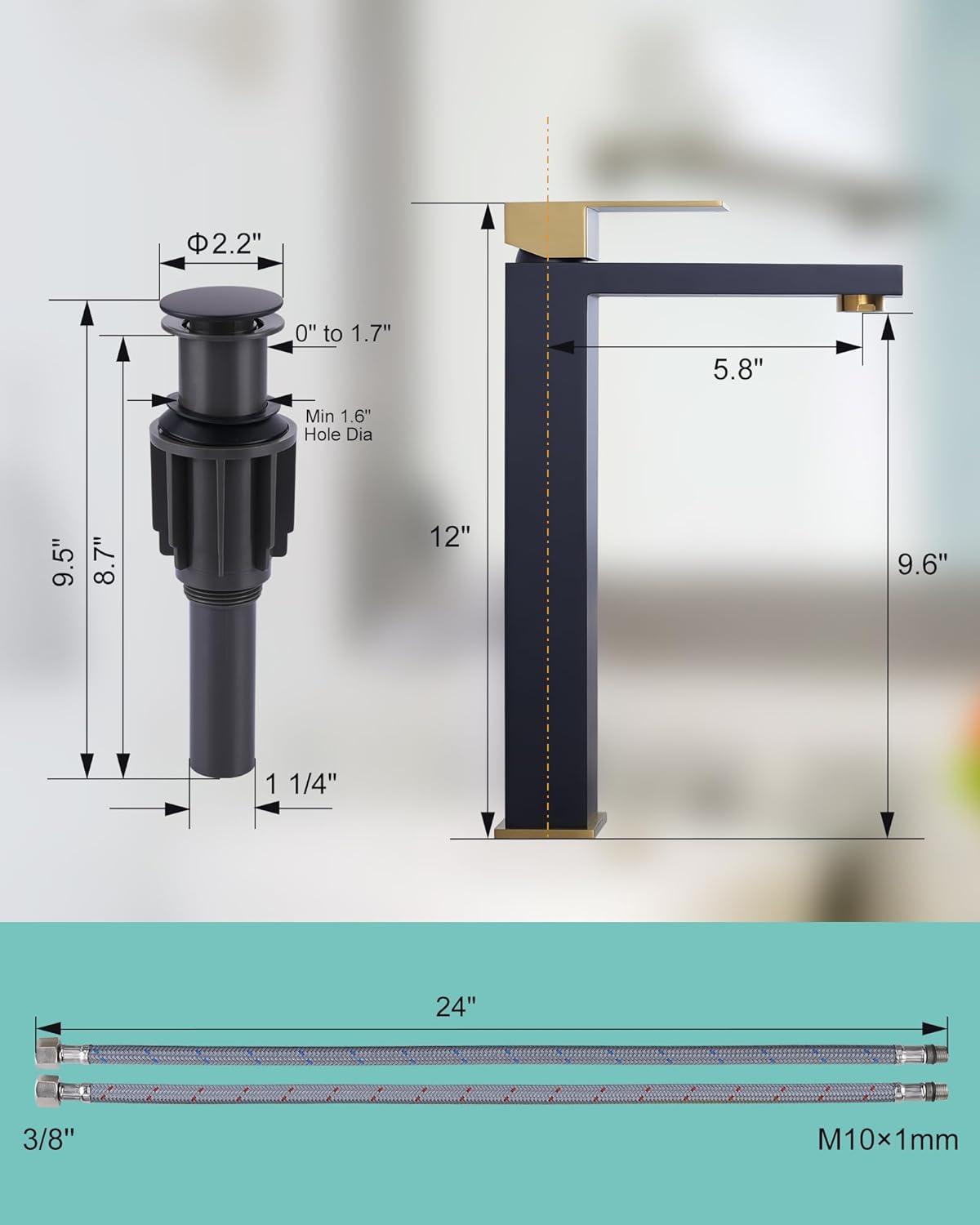 Single Handle Single Hole Bathroom Faucet with Drain Include in Black and Gold