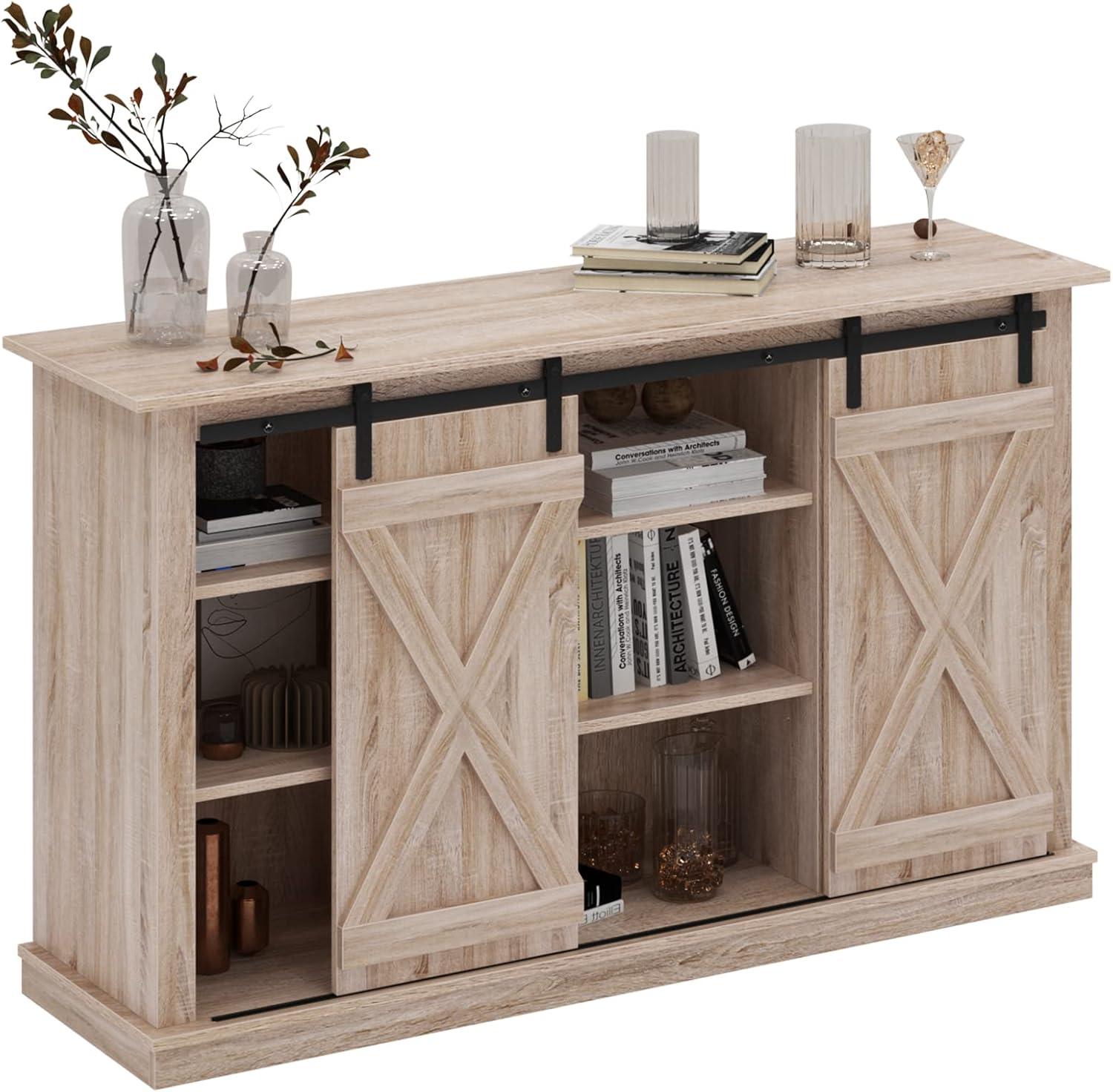 soges Sideboard Buffet Cabinet, Coffee Bar Cabinet with Sliding Barn Doors, Storage Cabinet with Adjustable Shelves for Living Room, Dining Room, Kitchen