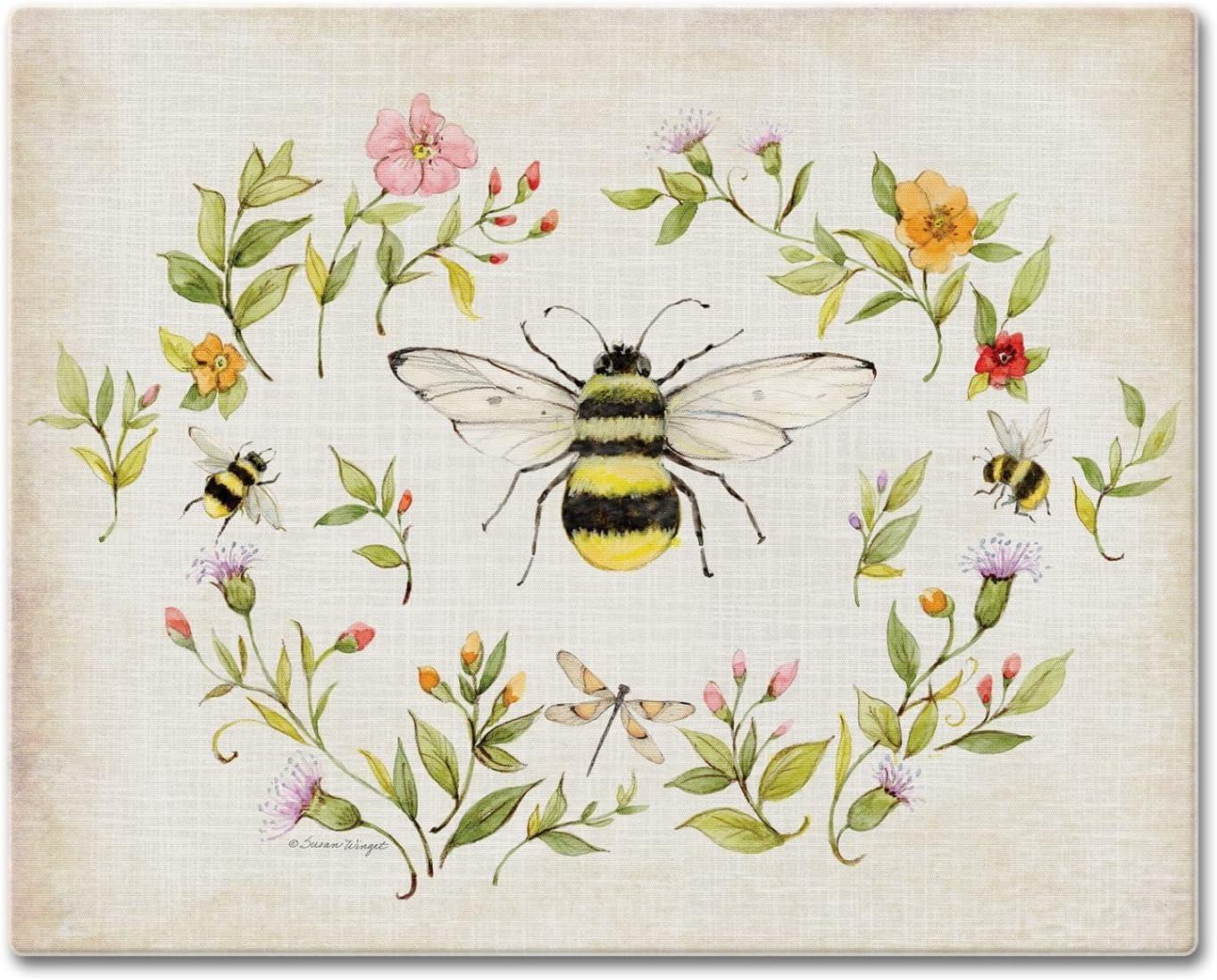 CounterArt CounterArt Bee Wreath 3mm Glass Cutting Board 15” x 12”
