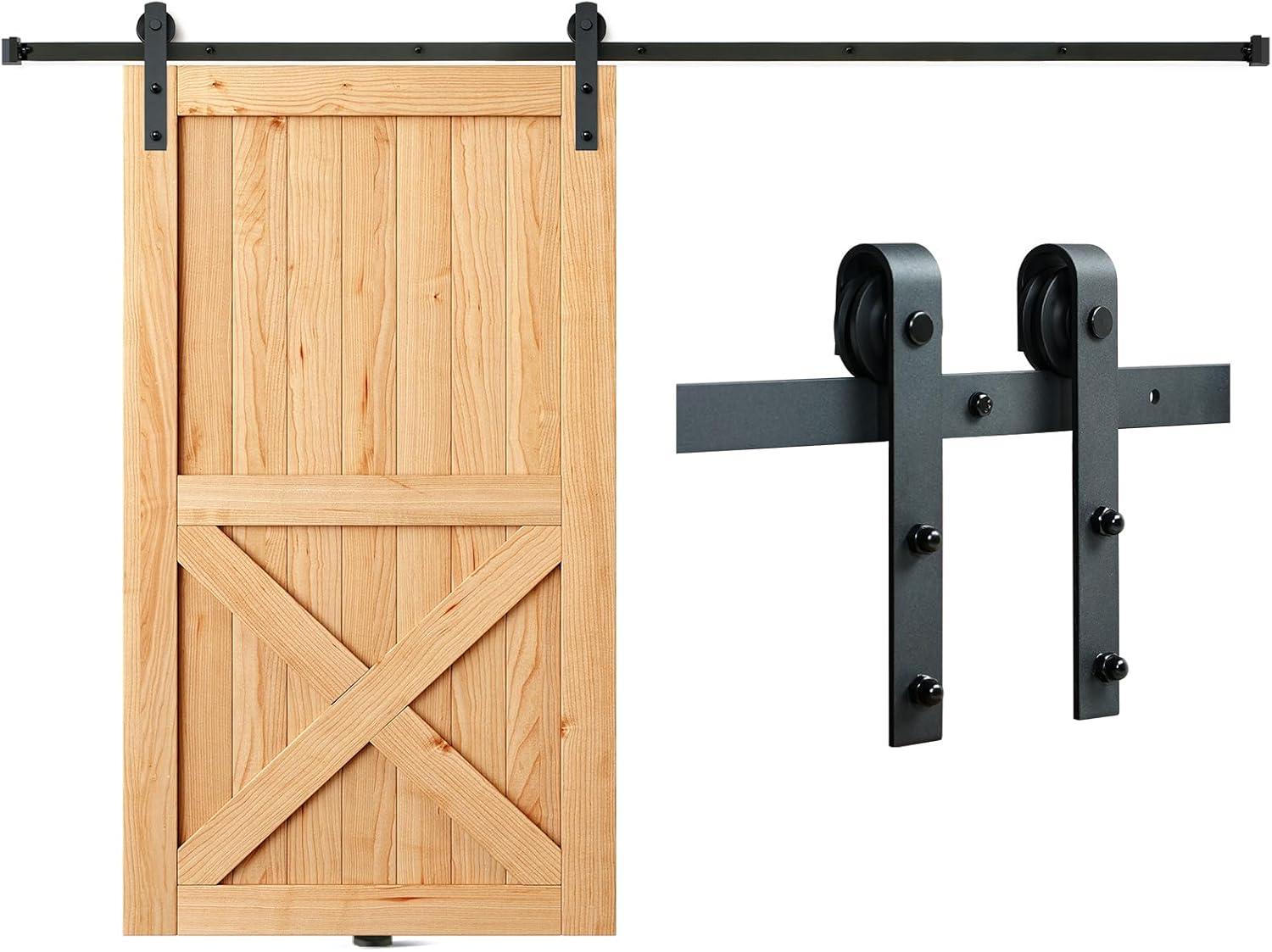 8FT Black Carbon Steel Sliding Barn Door Hardware Kit