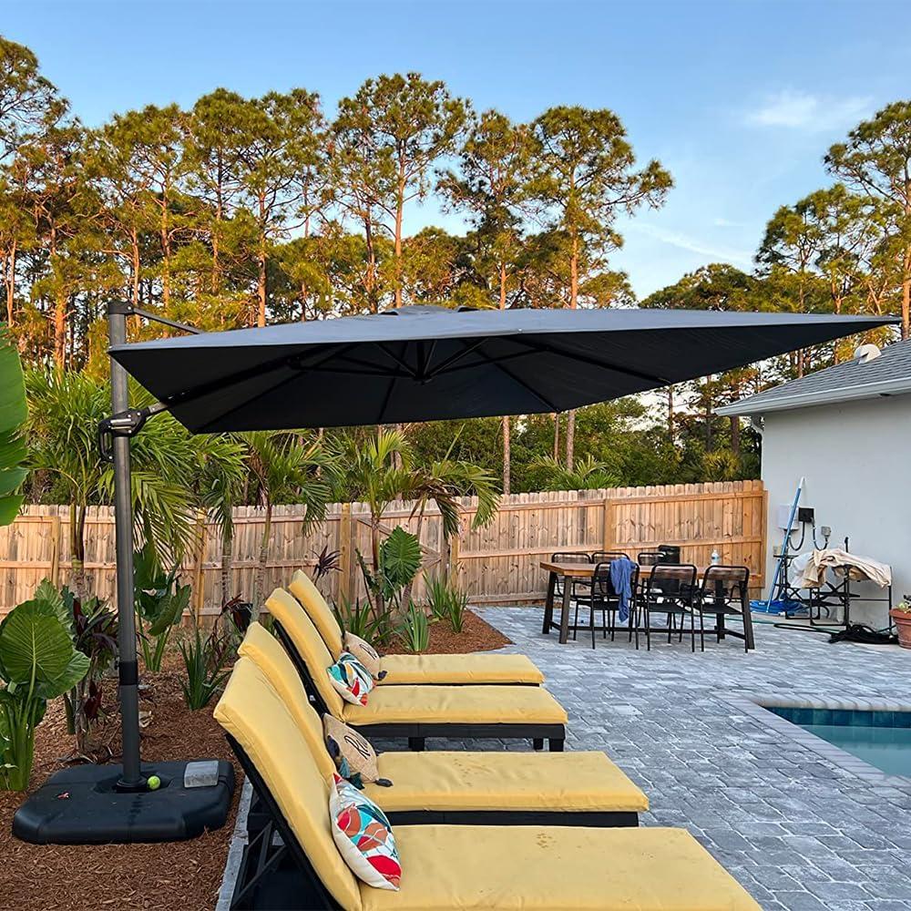 9' Square Cantilever Umbrella with Base and 360-degree Rotation