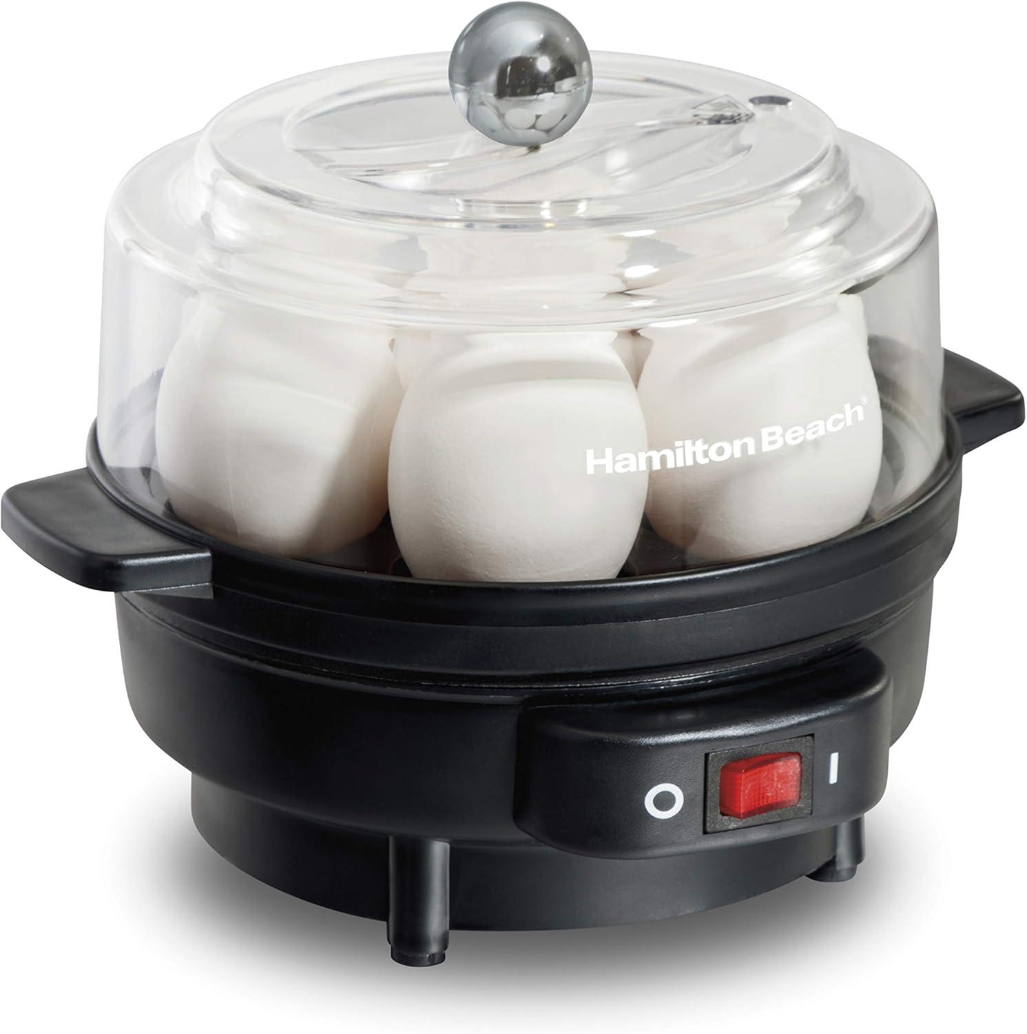 Hamilton Beach Electric Egg Cooker and Poacher for Soft, Hard Boiled or Poached with Ready Timer, Holds 7, Black (25500)