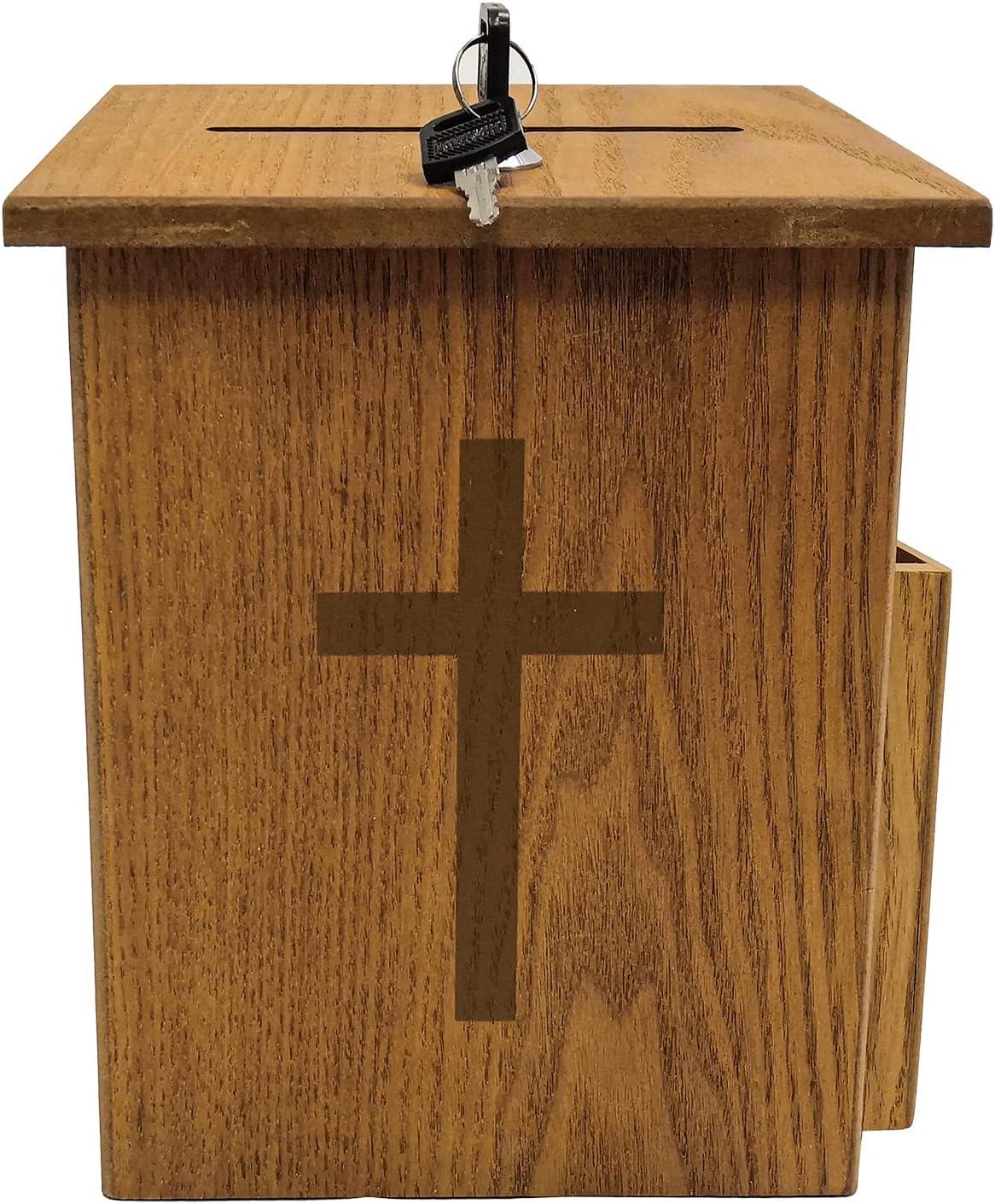 FixtureDisplays Box, Church Collection Donation Charity w/ Cross 7.5"W x 7.5"H x 9-7/8" D