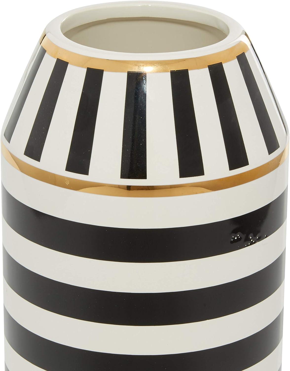 Modern Striped Black and Gold Ceramic Vase - 12.55" Height
