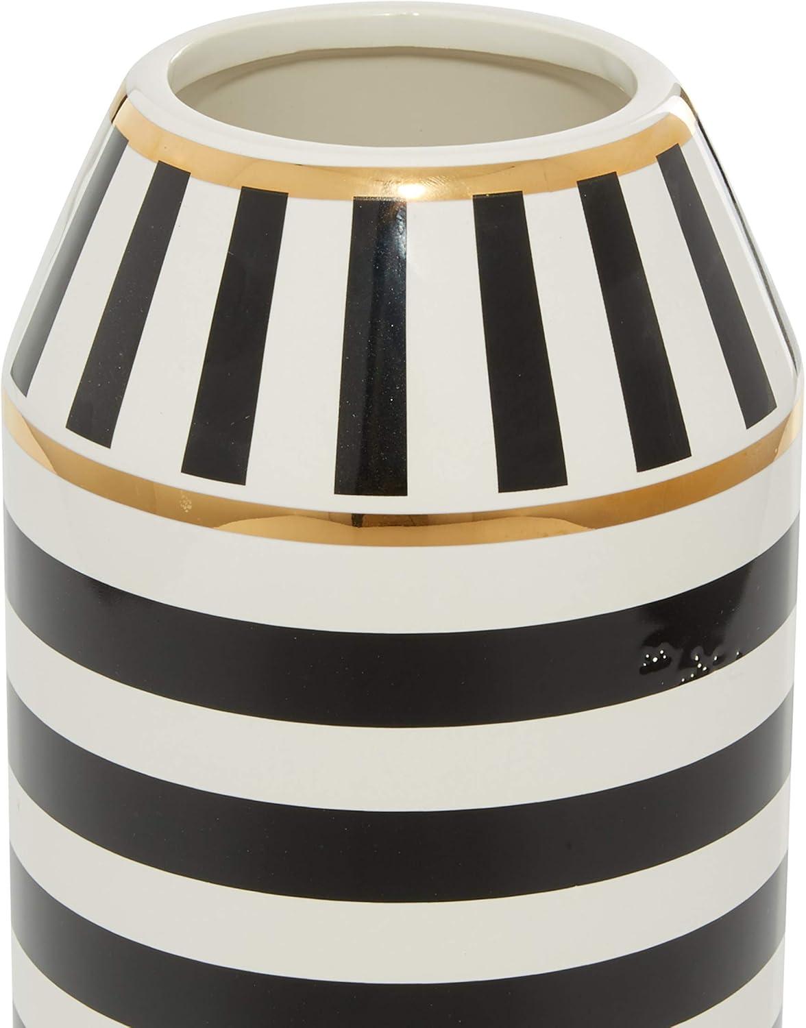 Modern Striped Black and Gold Ceramic Vase - 12.55" Height