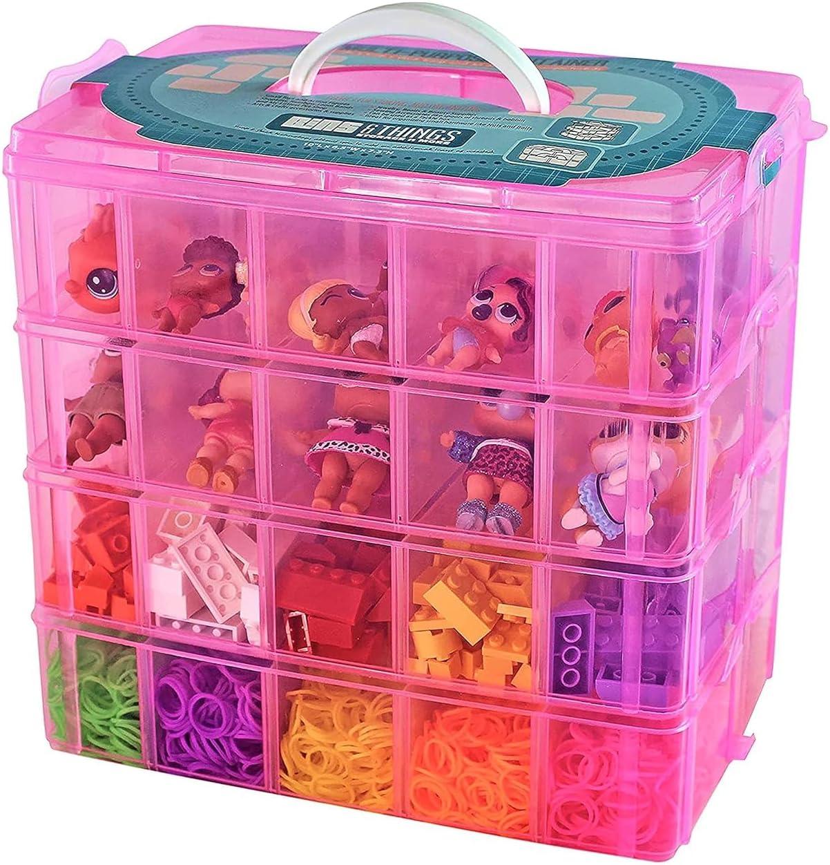 Pink Stackable Plastic Kids Organizer with Lidded Box